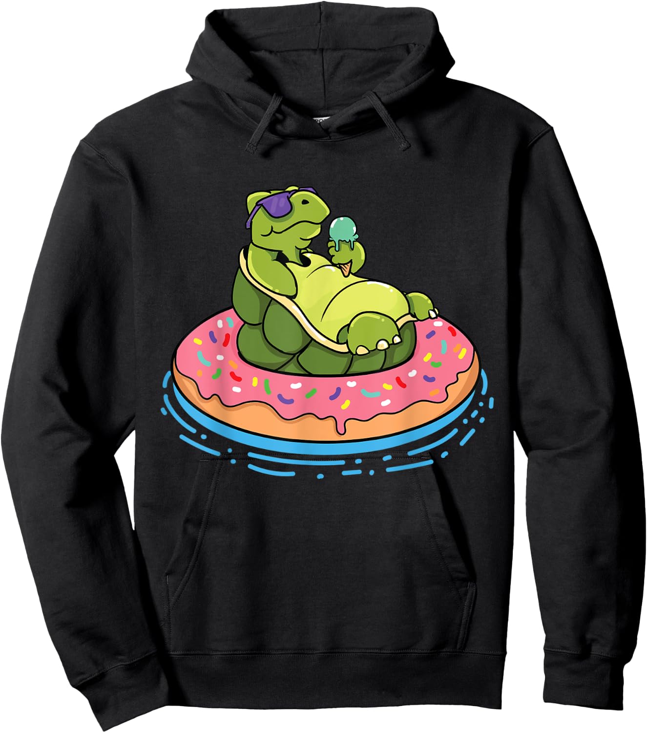 Sea Turtles and Water Turtle with Donut Swim Ring Turtle Hoodie - Hoodie | Black
