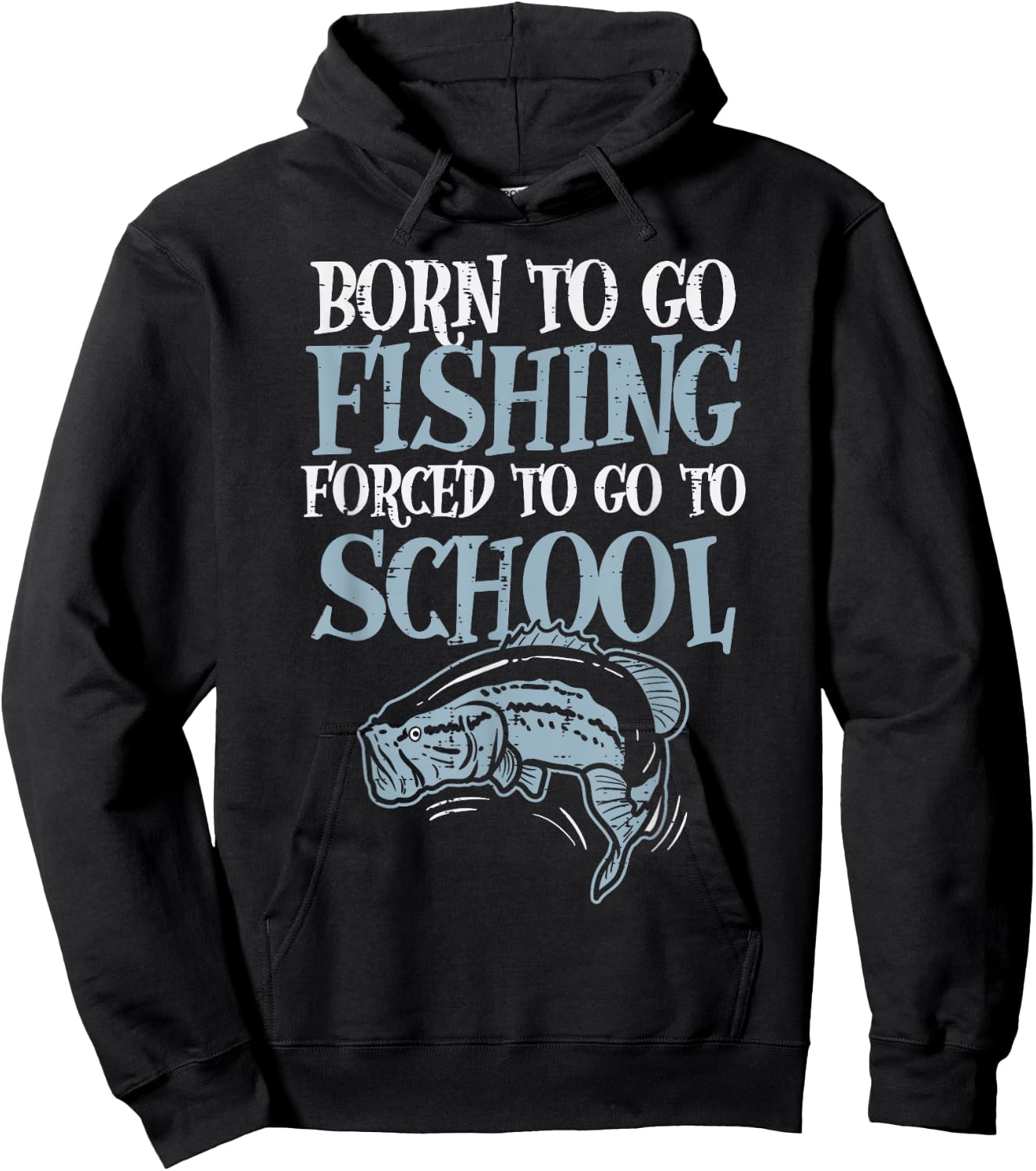 Born Fishing Forced To School Funny Bass Fish Fisherman Boys,Short Sleeve Hoodie - Hoodie | Black