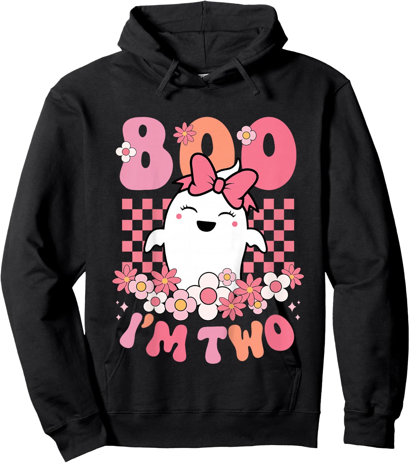 Kids Boo I'm Two Cute Ghost Groovy 2nd Second Birthday Girls Kids Hoodie - Hoodie | Black