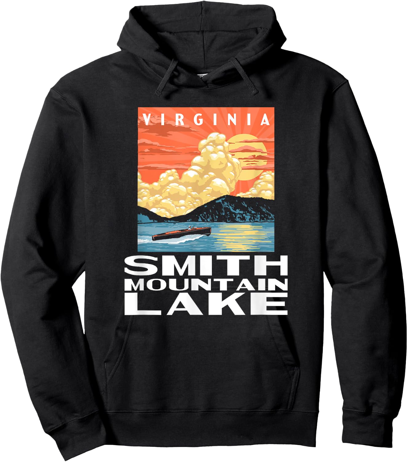 Retro Smith Mountain Lake Virginia WPA Style Vintage Hoodie - Hoodie | Black