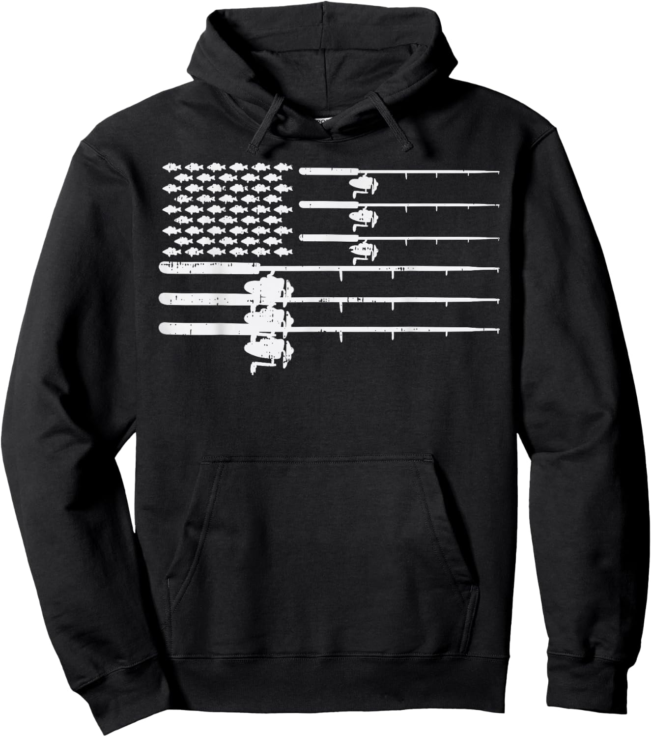 Fishing Rod US Flag Vintage Patriotic Fisherman Angler Gift Hoodie - Hoodie | Black
