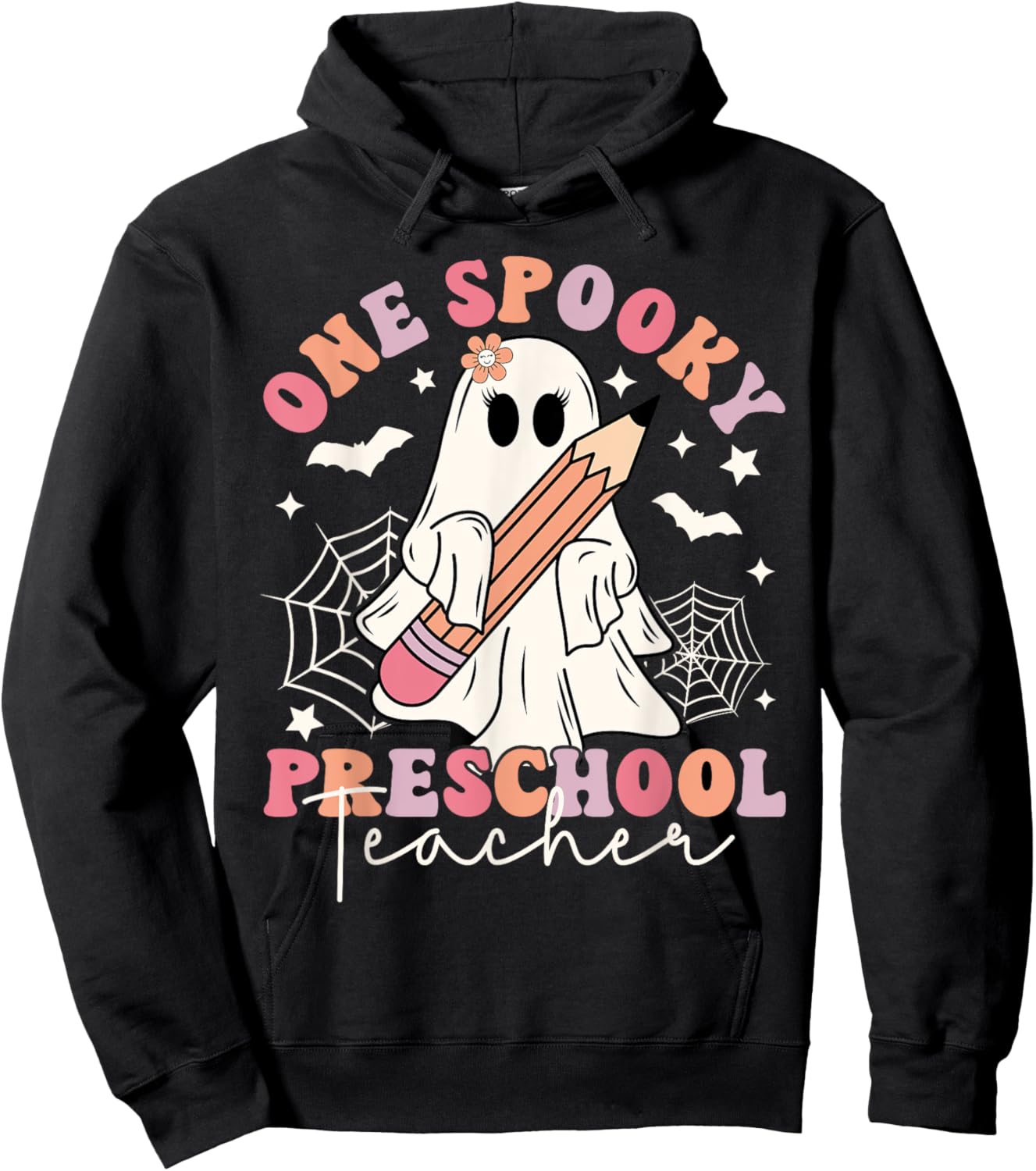 One Spooky Preschool Teacher Ghost Retro Halloween 2024 Hoodie - Hoodie | Black