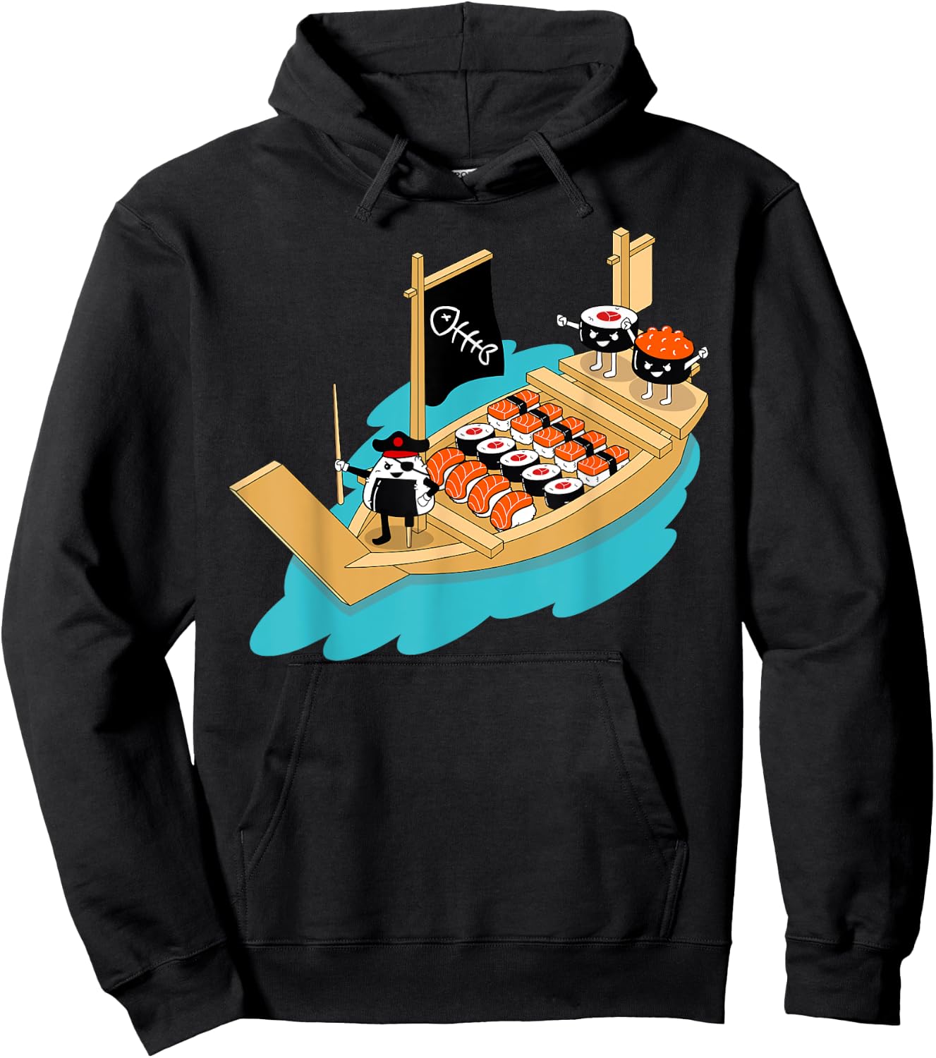Sushi Boat Pirate | Sashimi Fish Rice Japan Fans Gift Hoodie - Hoodie | Black
