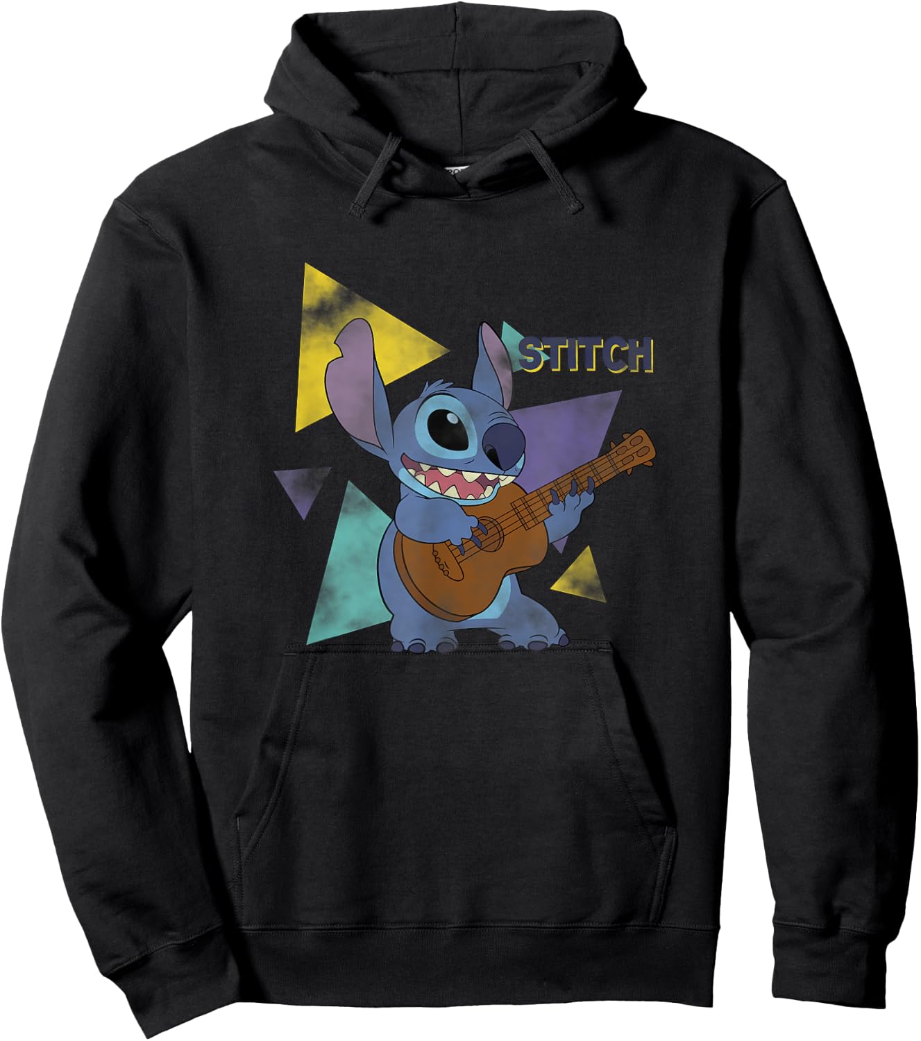 Disney Lilo & Stitch Playing The Guitar Distressed Shot Hoodie - Hoodie | Black