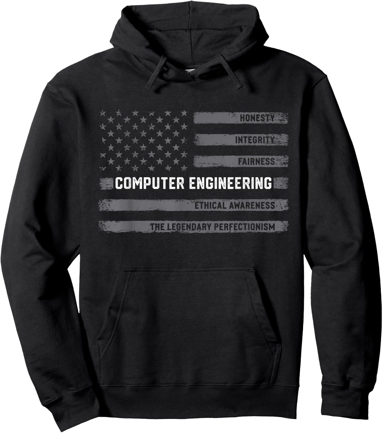 Computer Engineering American Flag Distressed Graphic Women Men Hoodie - Hoodie | Black