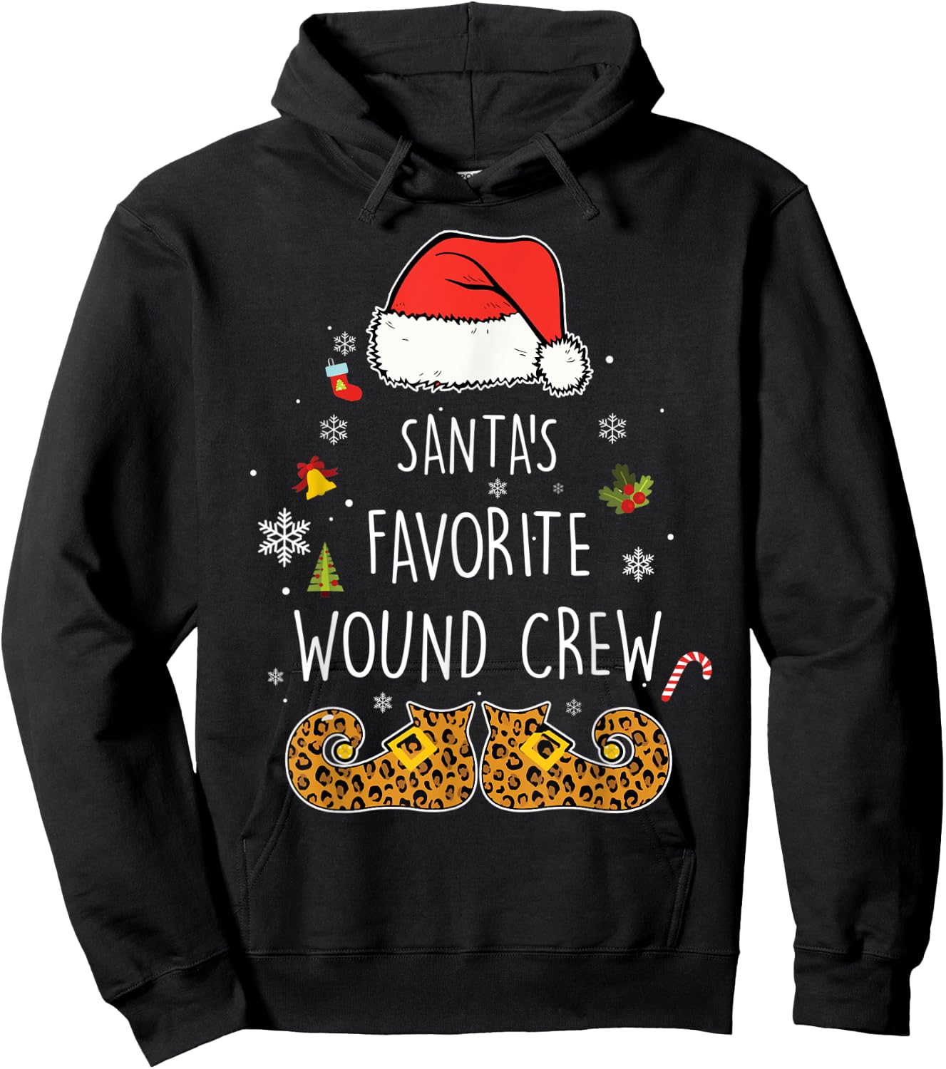 Santa's Favorite Wound Crew Christmas Wound Care Nurse Crew Hoodie - Hoodie | Black