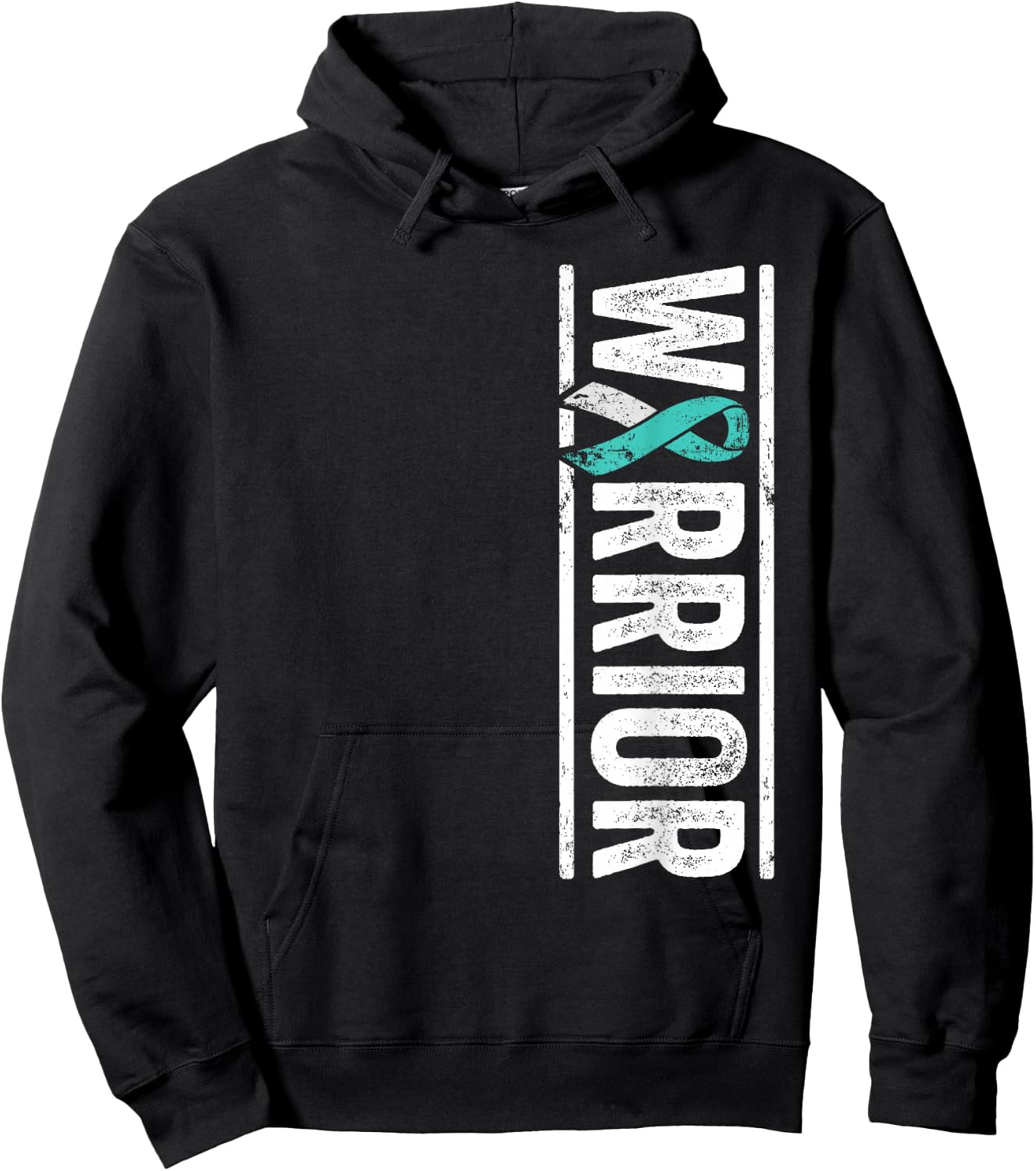 Cervical Cancer Warrior - Sideways Teal Awareness Ribbon Hoodie - Hoodie | Black