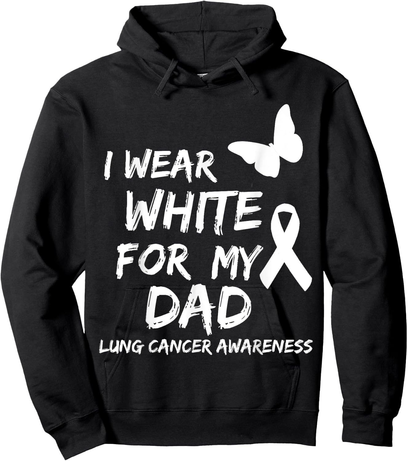 I Wear White For My Dad Lung Cancer Awareness Ribbon Family Hoodie - Hoodie | Black