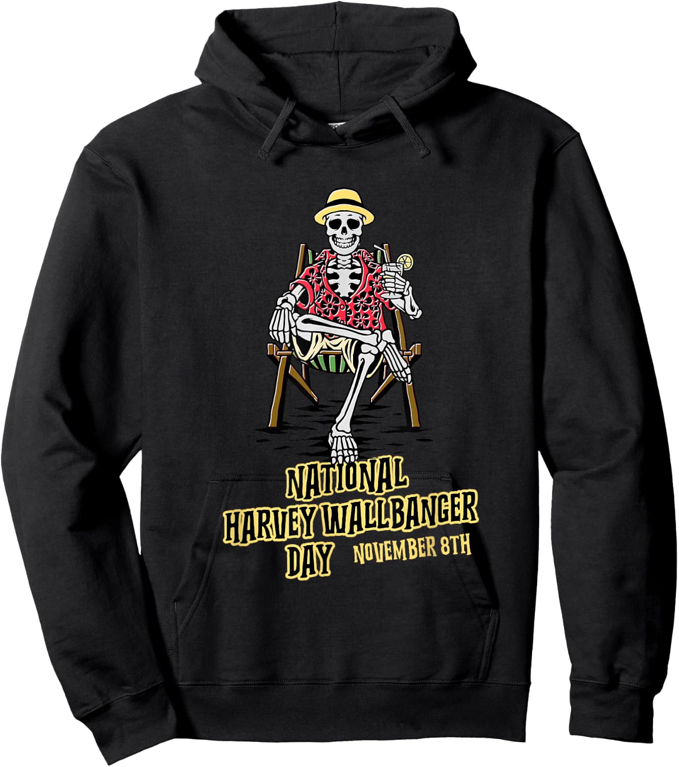 National Harvey Wallbanger Day | Drinking Beach Skeleton Hoodie - Hoodie | Black