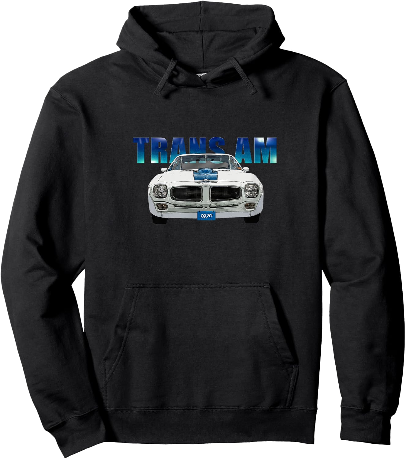 Vintage 1970 Trans Am, White, American Classic, Blue Wrap Hoodie - Hoodie | Black