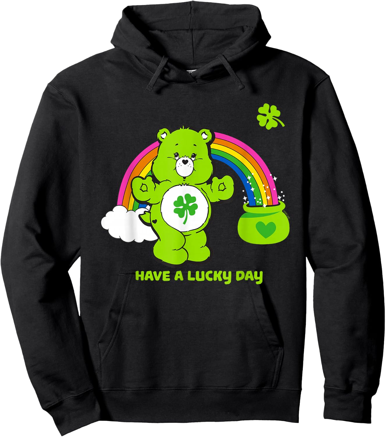 Care Bears Have a Lucky Day St. Patrick's Rainbow Cartoon Hoodie - Hoodie | Black