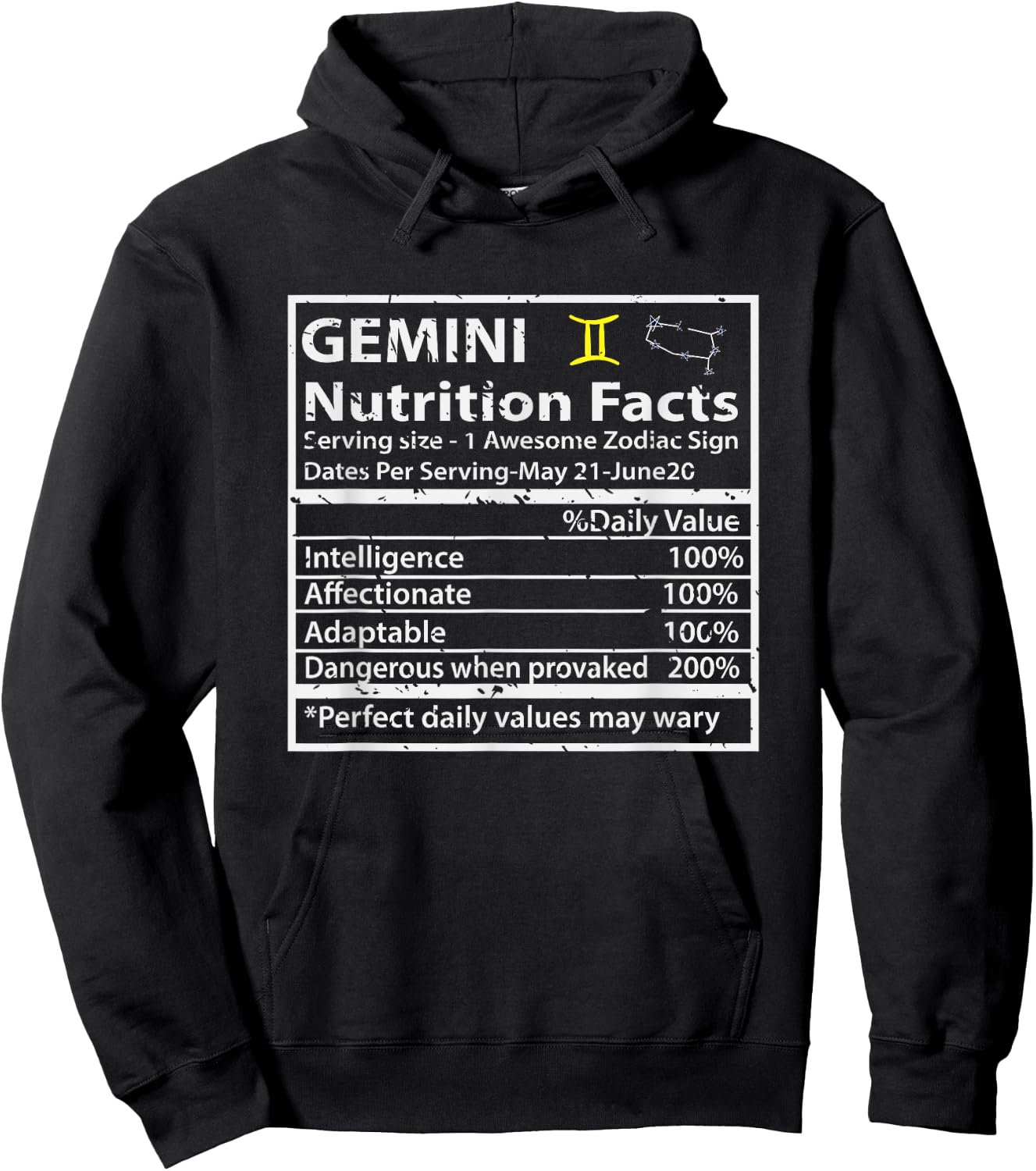 Gemini Nutrition Facts Zodiac Sign Hoodie - Hoodie | Black