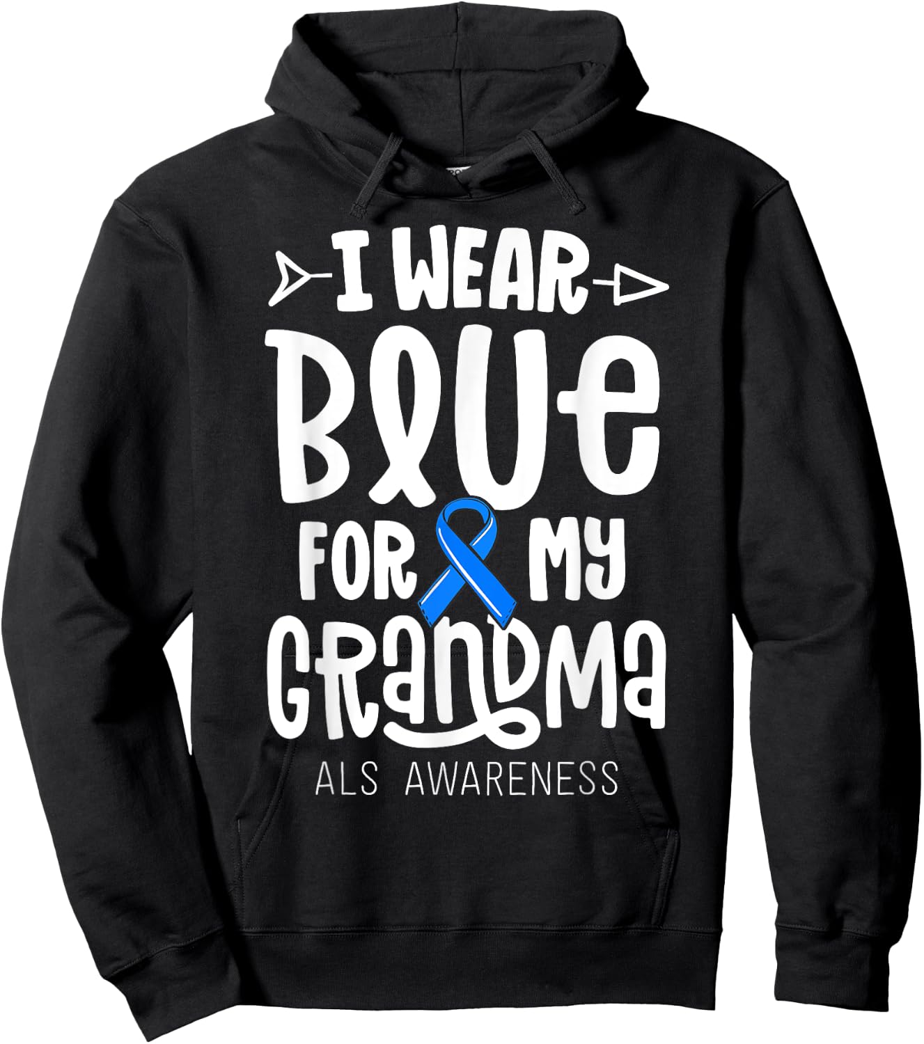Blue Ribbon For Grandma Disease ALS Awareness Family Cure Hoodie - Hoodie | Black