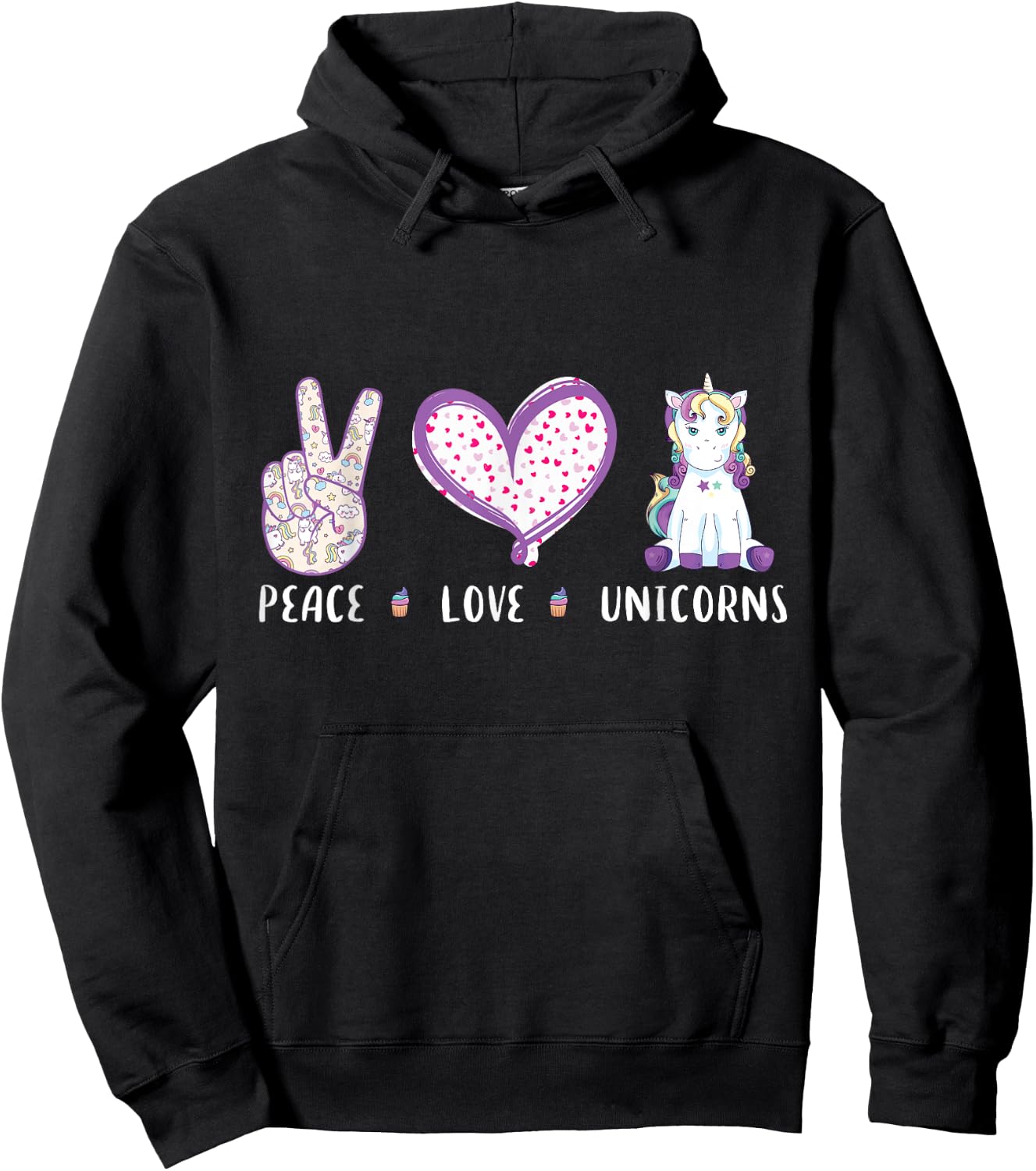 peace love Unicorns gifts for kids girls boys women Hoodie - Hoodie | Black