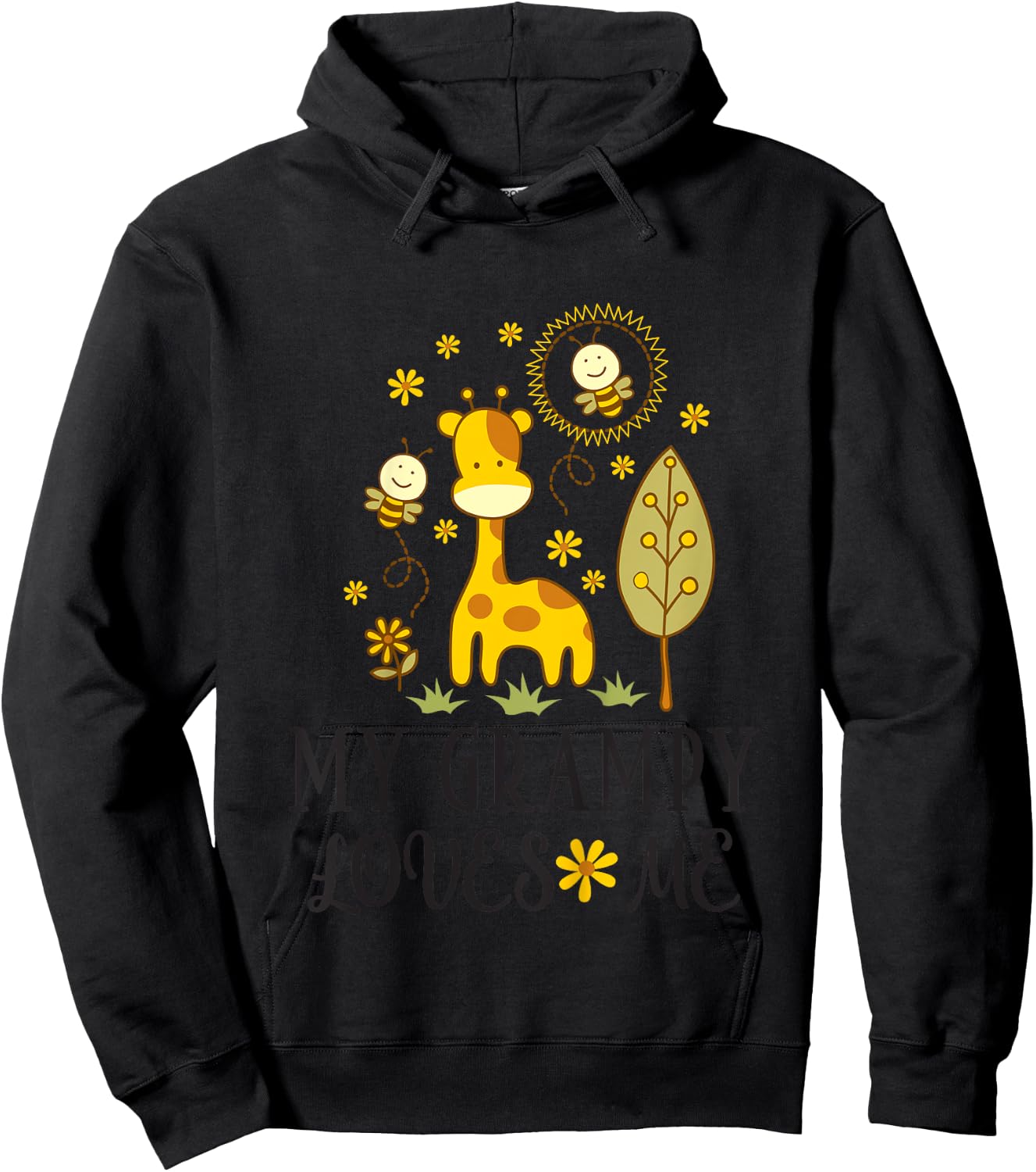 Kids My Grampy Loves Me Granddaughter Giraffe Hoodie - Hoodie | Black
