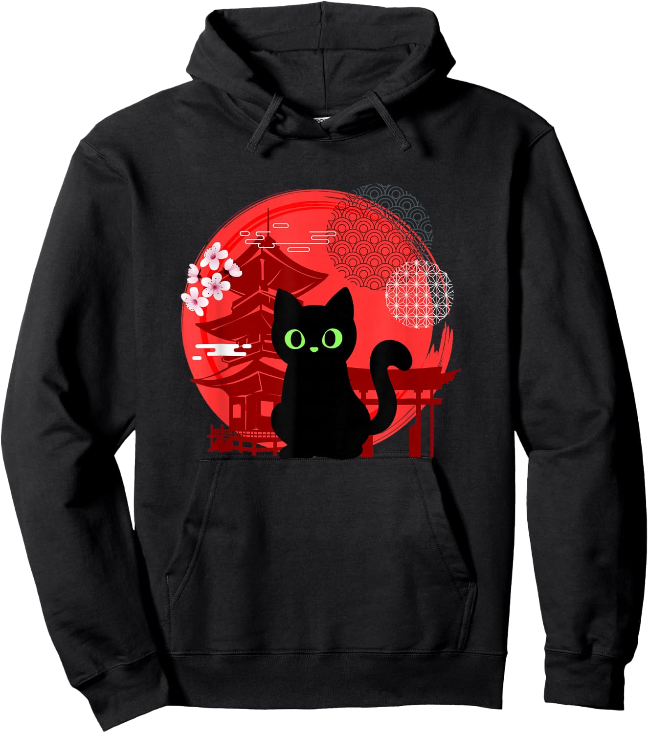 Japanese Cat Silhouette Flower Kitten Anime Lover Cat Hoodie - Hoodie | Black