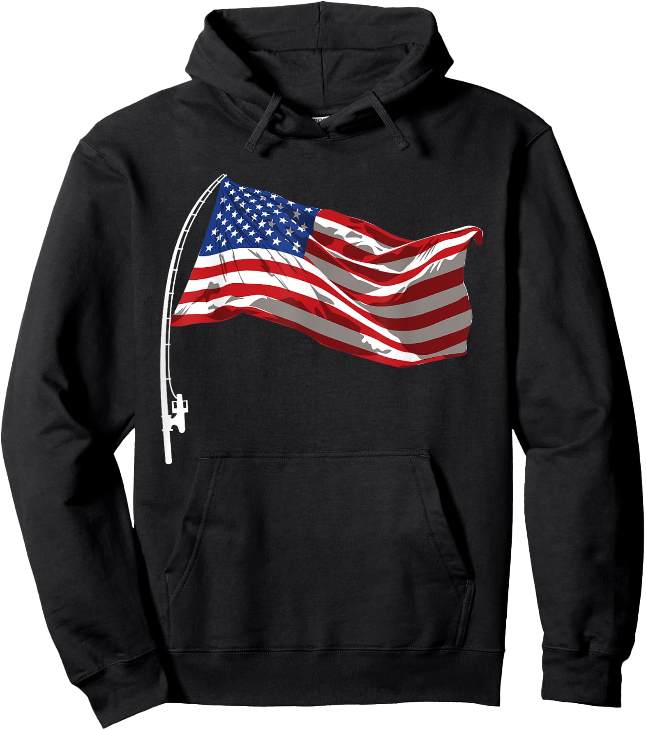 American Flag Fishing Rod 4th Of July Patriotic Fisherman Hoodie - Hoodie | Black
