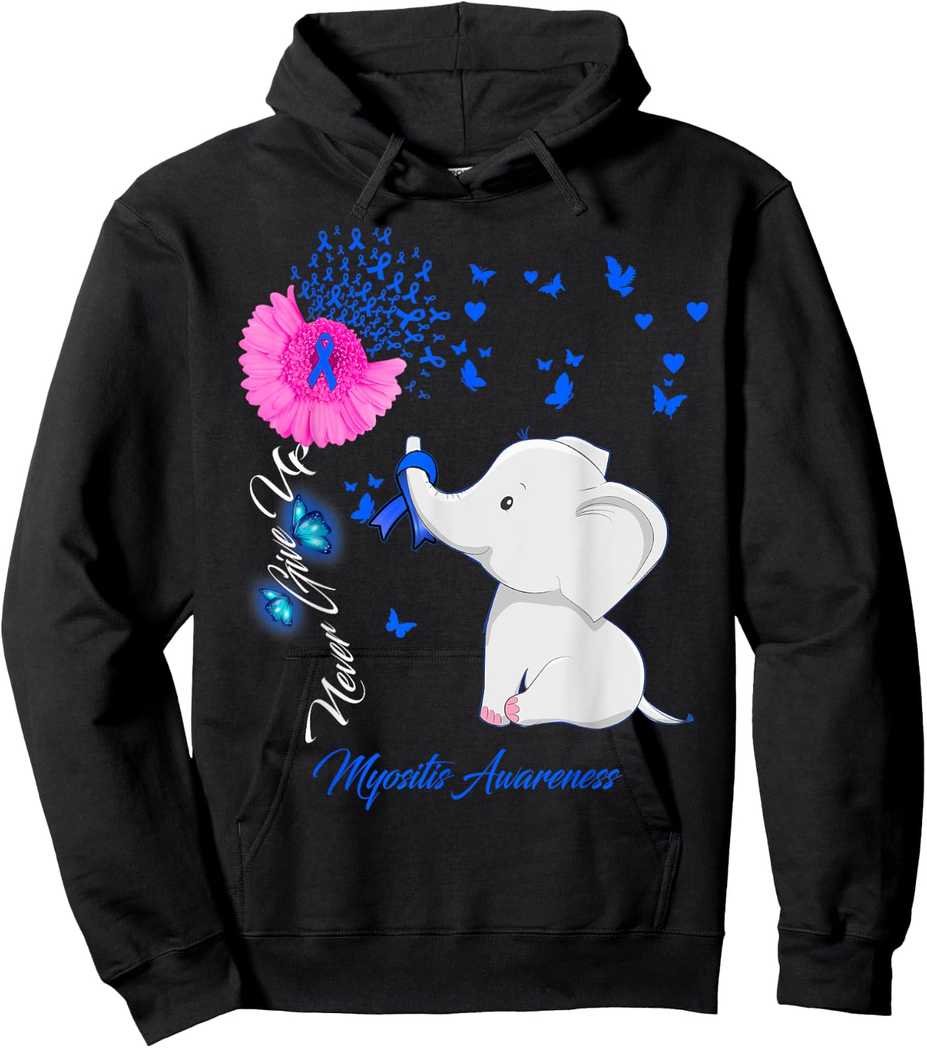 Elephant Myositis Awareness - Myositis Ribbon Gifts Hoodie - Hoodie | Black