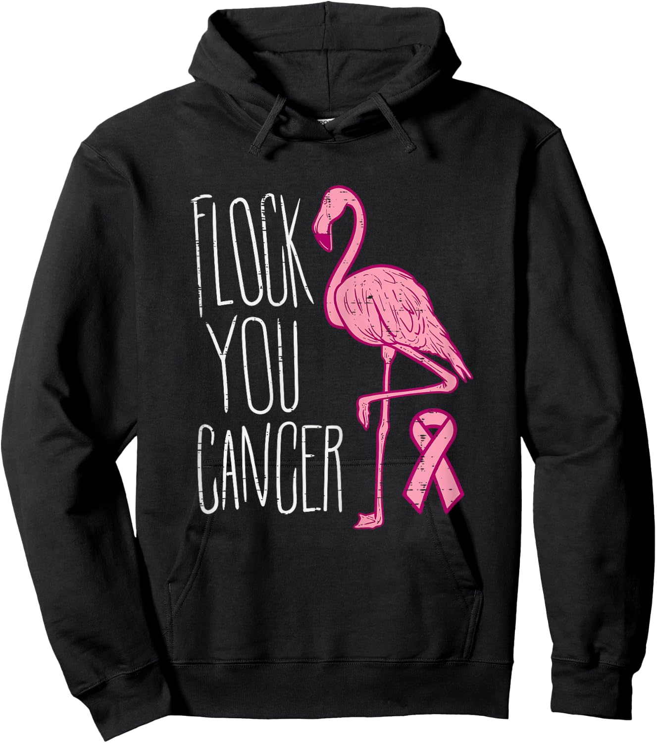 Flock You Breast Cancer Flamingo Pink Ribbon Awareness Gift Hoodie - Hoodie | Black