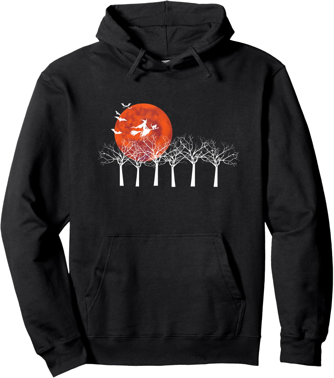 Halloween Witch Cat Moon Flight Hoodie - Hoodie | Black