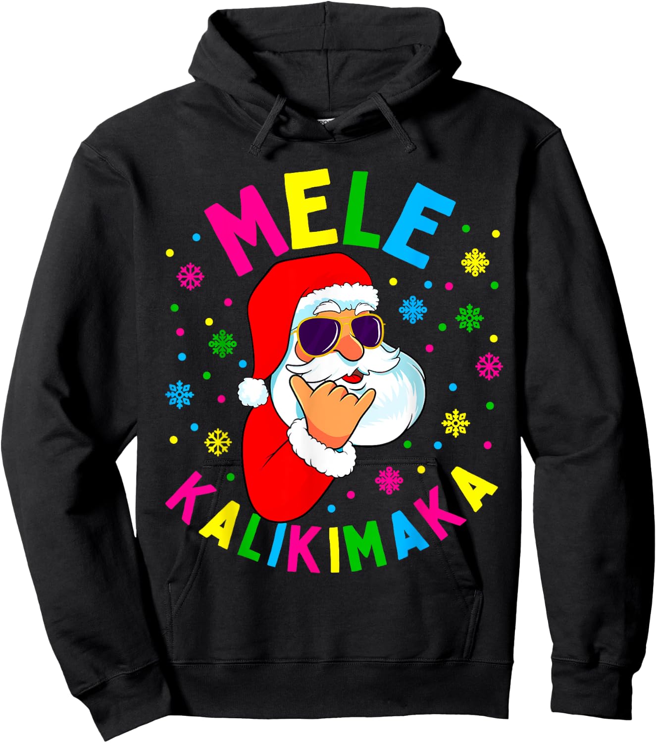 Mele Kalikimaka Christmas Santa Claus Shaka Hawaii Gift Hoodie - Hoodie | Black