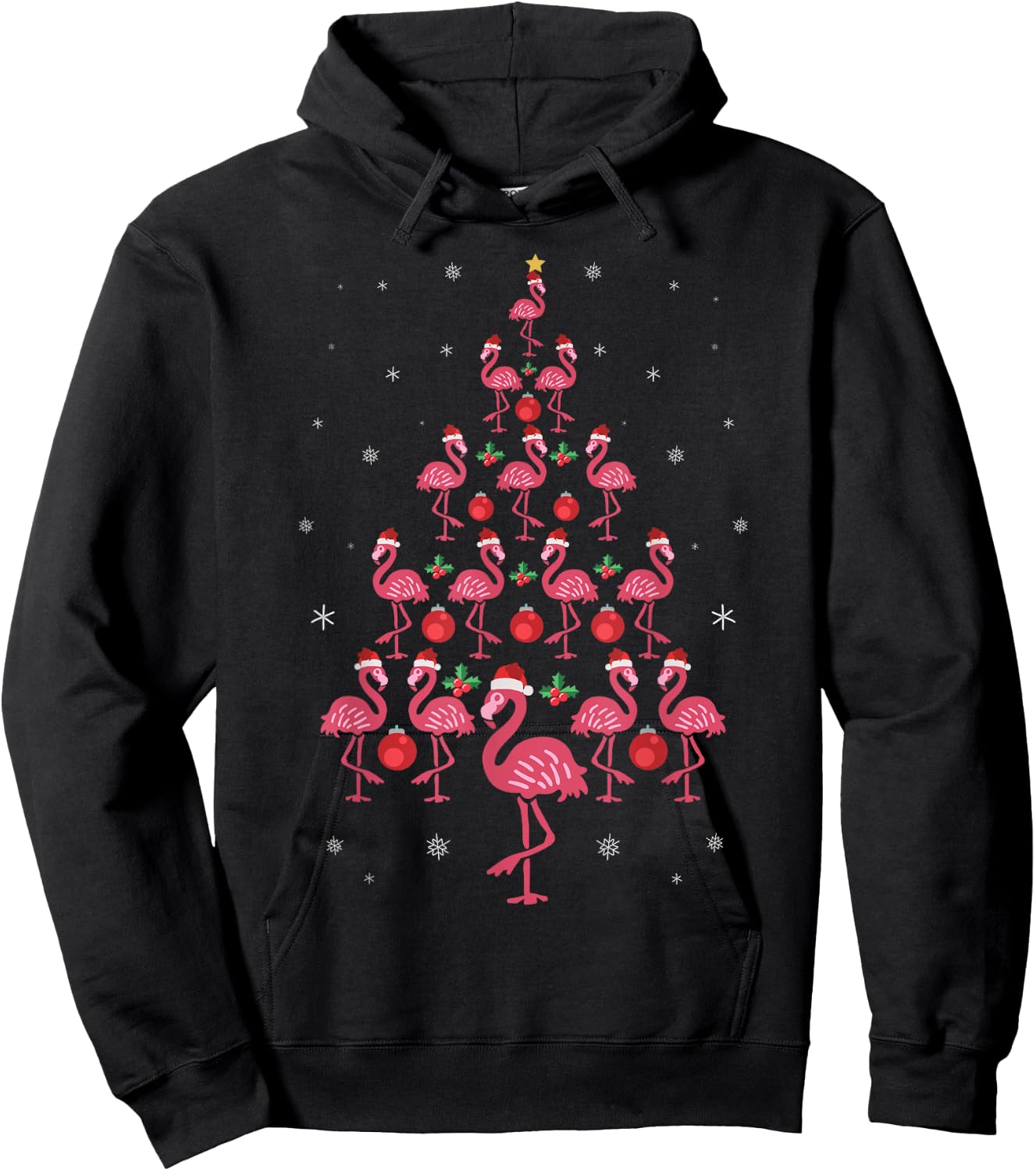 Funny Christmas Pink Flamingo Tree Holiday Bird Lover Hoodie - Hoodie | Black