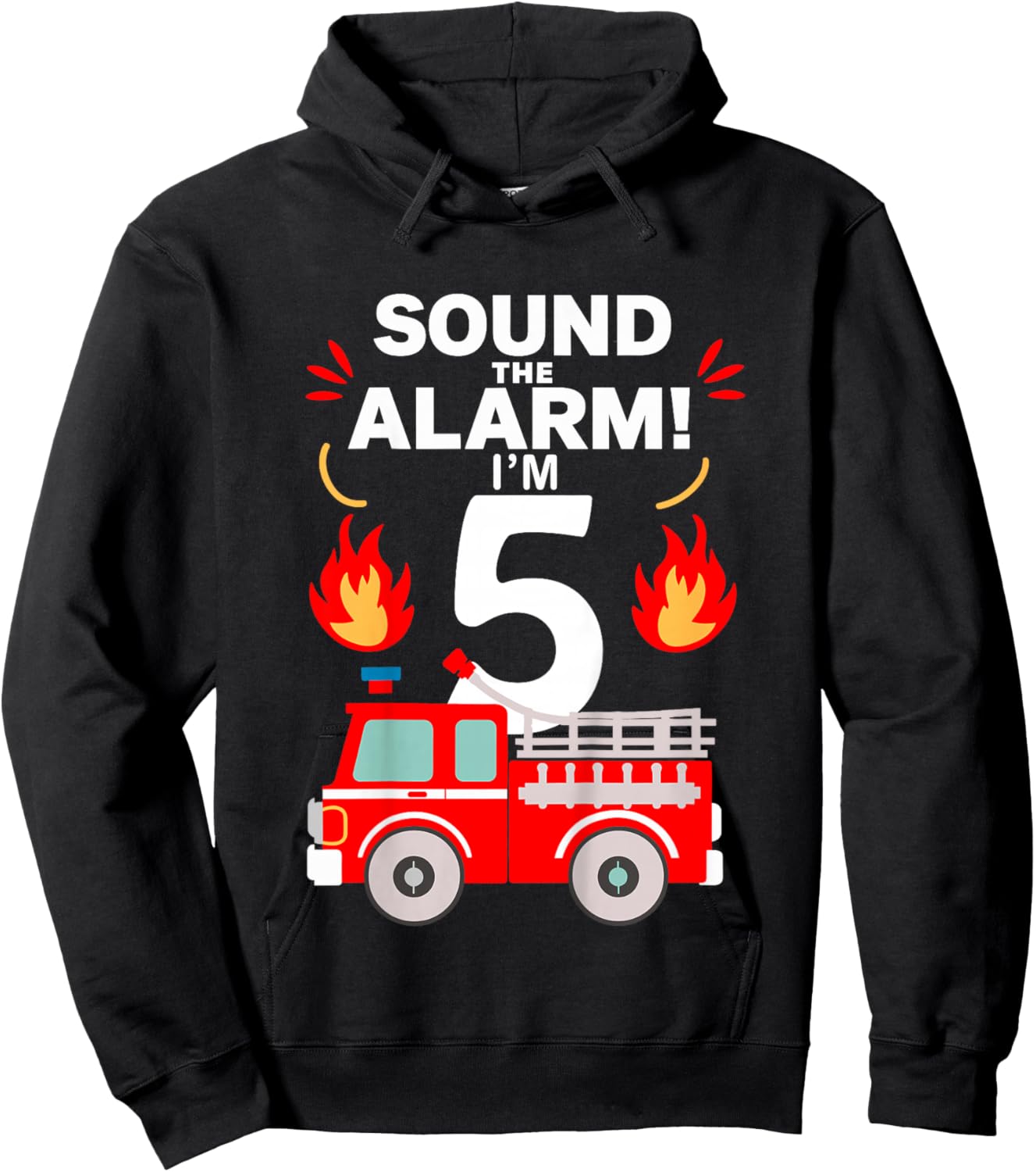 Kids 5th Birthday Fire Truck 5 Year Old Birthday Boy Firefighter Hoodie - Hoodie | Black