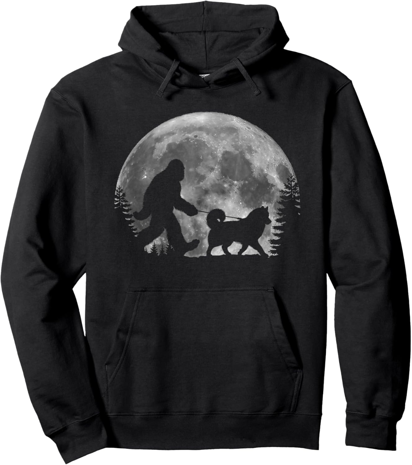 Bigfoot Walking a Dog Funny Siberian Husky Moon Halloween Women Kids Hoodie - Hoodie | Black