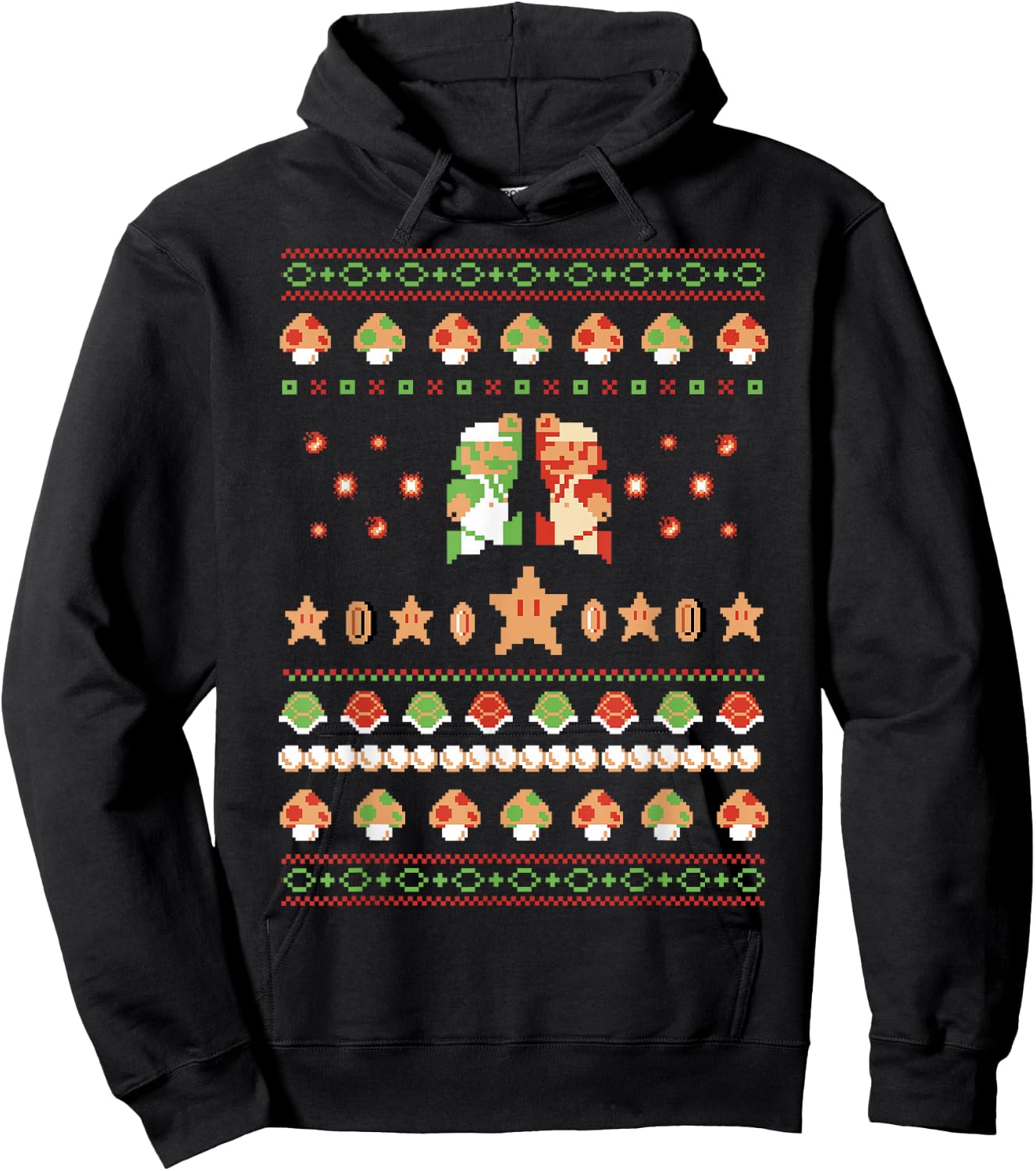Super Mario 8-Bit Christmas Sweater Style Hoodie - Hoodie | Black