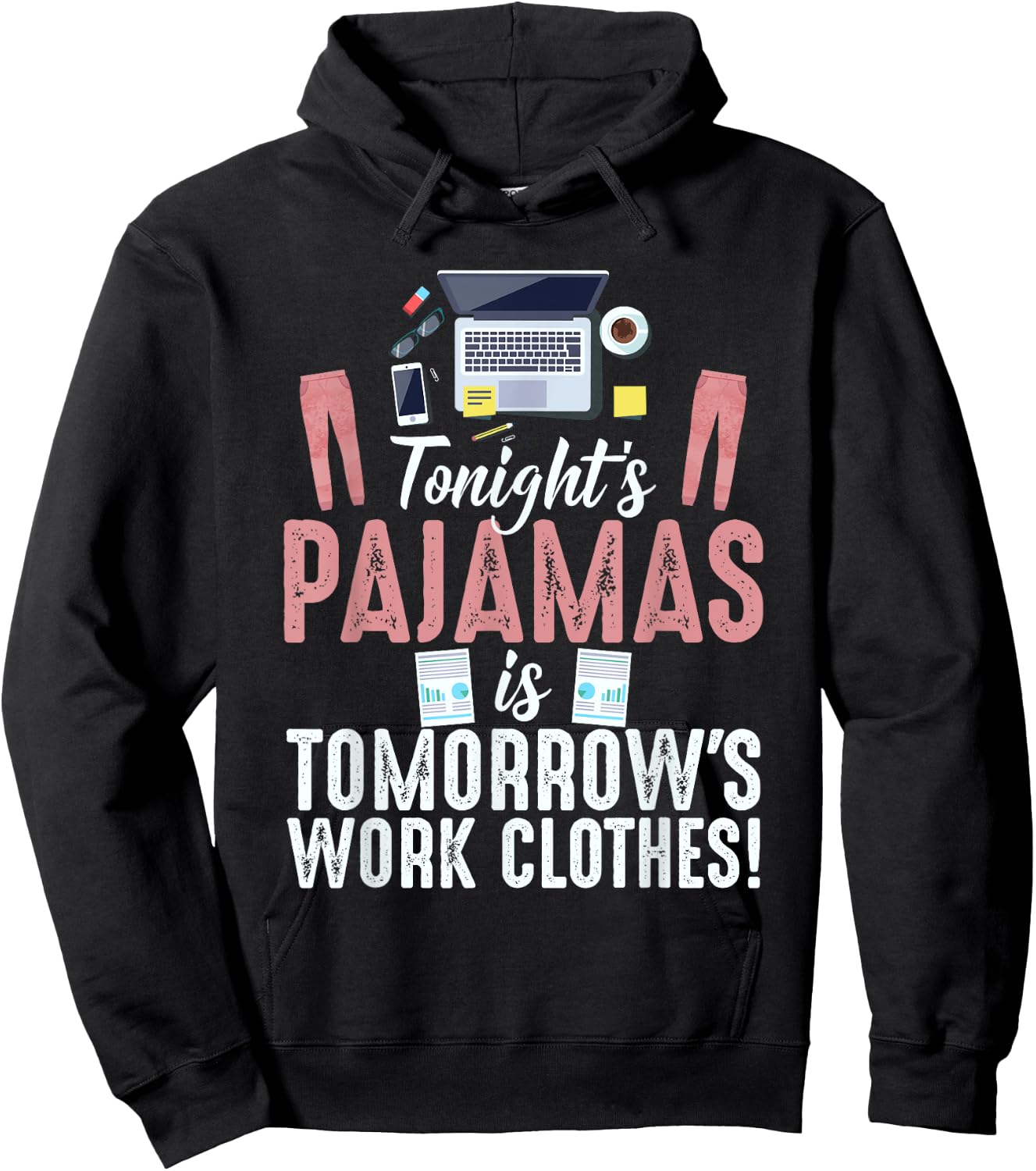Funny Retro Vintage Work From Home Tonights Pajamas is Work Hoodie - Hoodie | Black