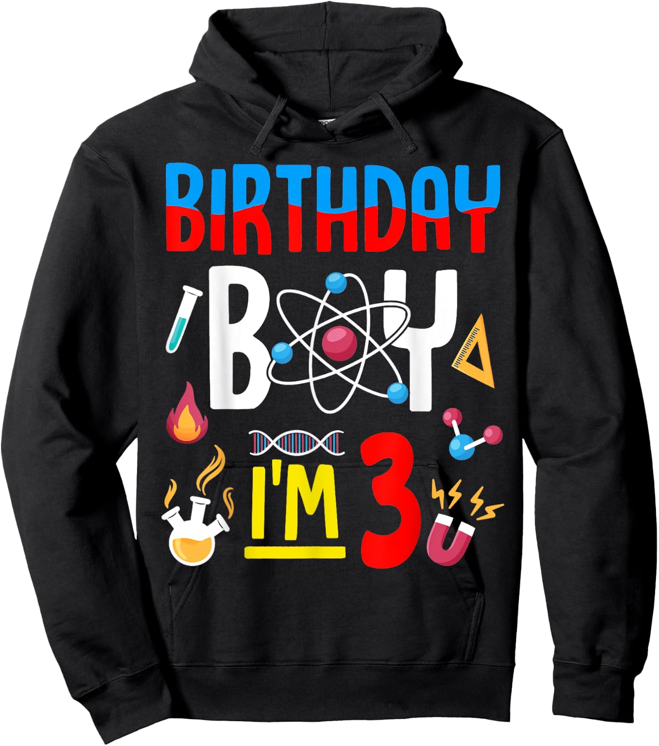 3rd Birthday Boy Girls Science Theme 3 Year Old Funny B-Day Hoodie - Hoodie | Black