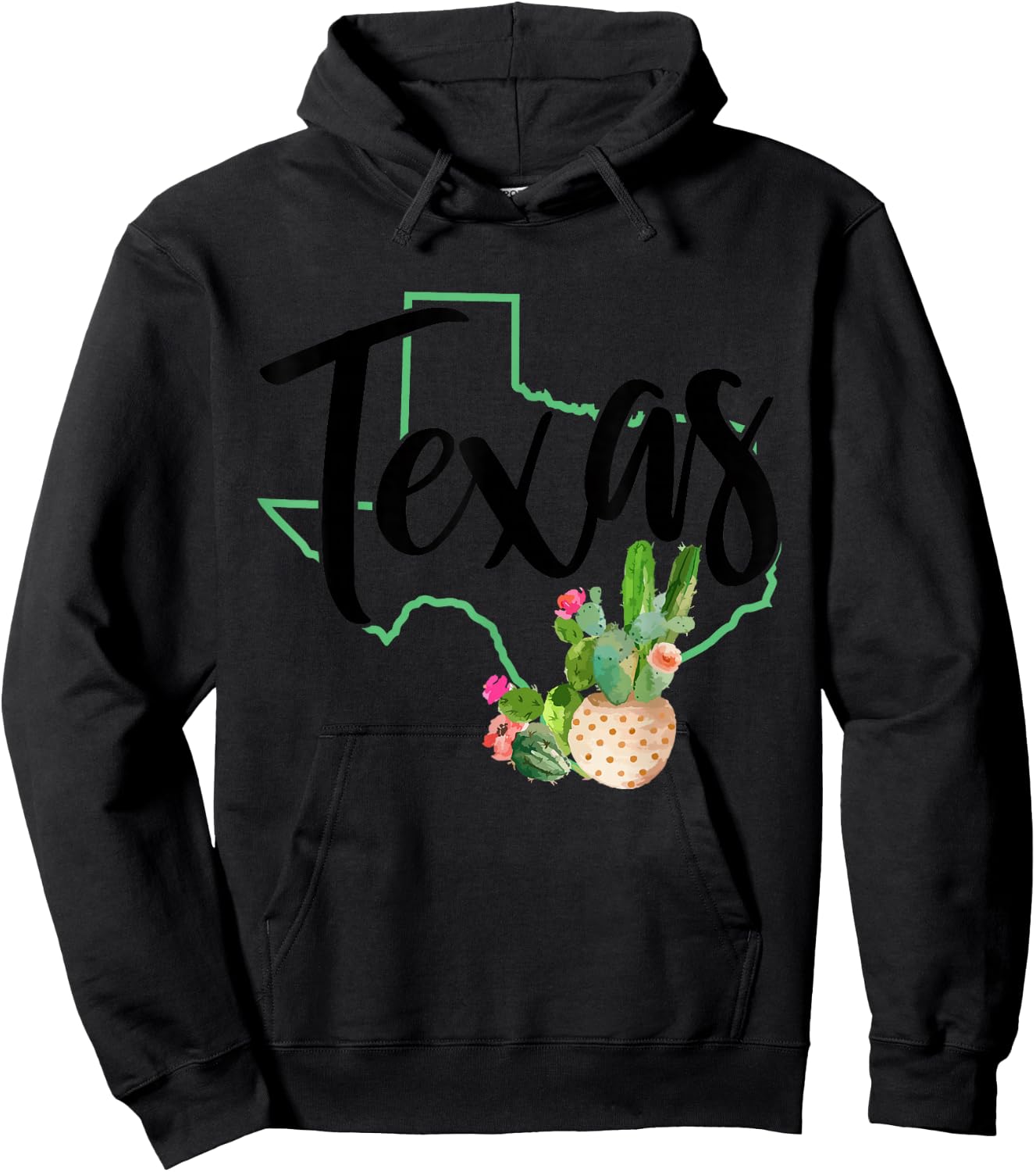 Texas State Map Pride Cactus Vintage Texas Hoodie - Hoodie | Black