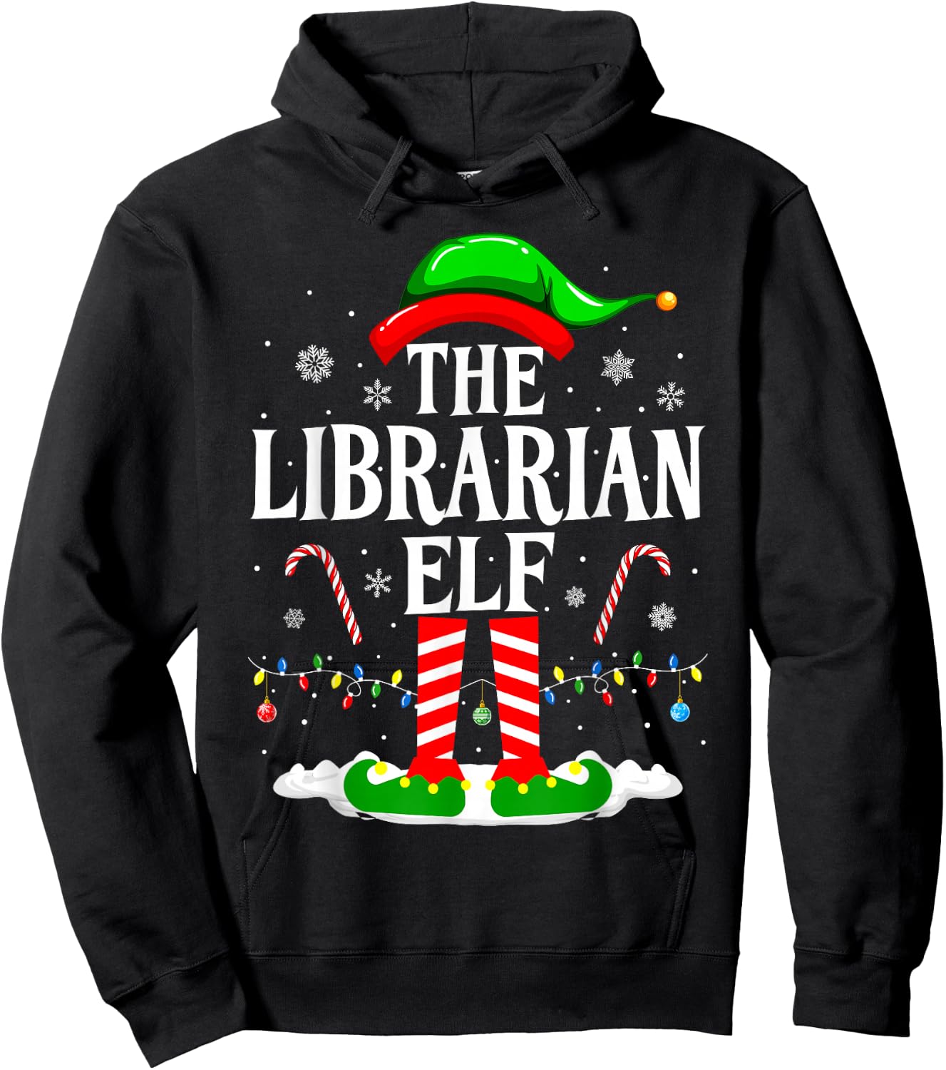 The Librarian Elf Xmas Funny Book Lover Christmas Books Hoodie - Hoodie | Black