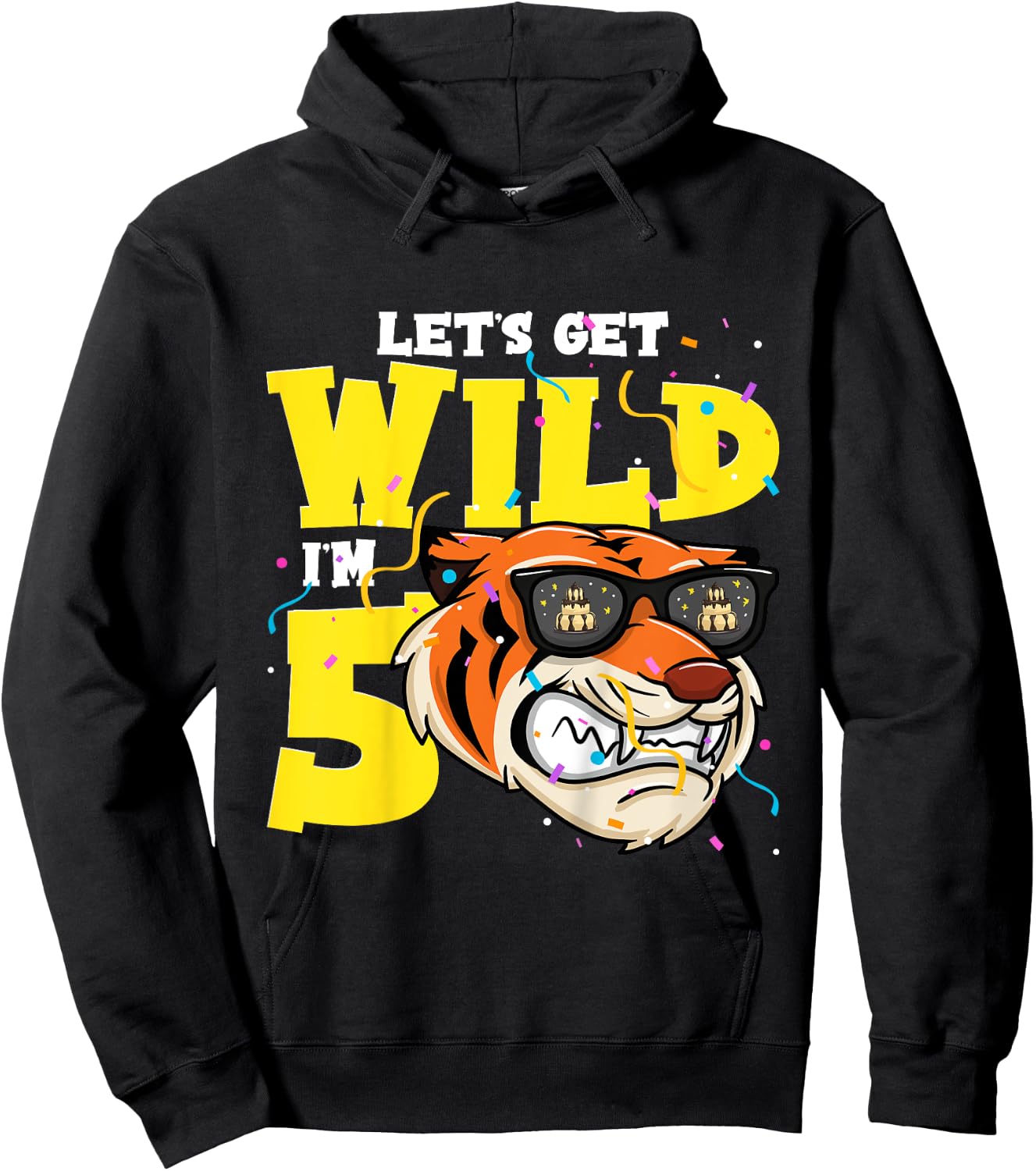 5th Birthday Tiger Lets Get Wild 5 Year Old Boy Girl Hoodie - Hoodie | Black