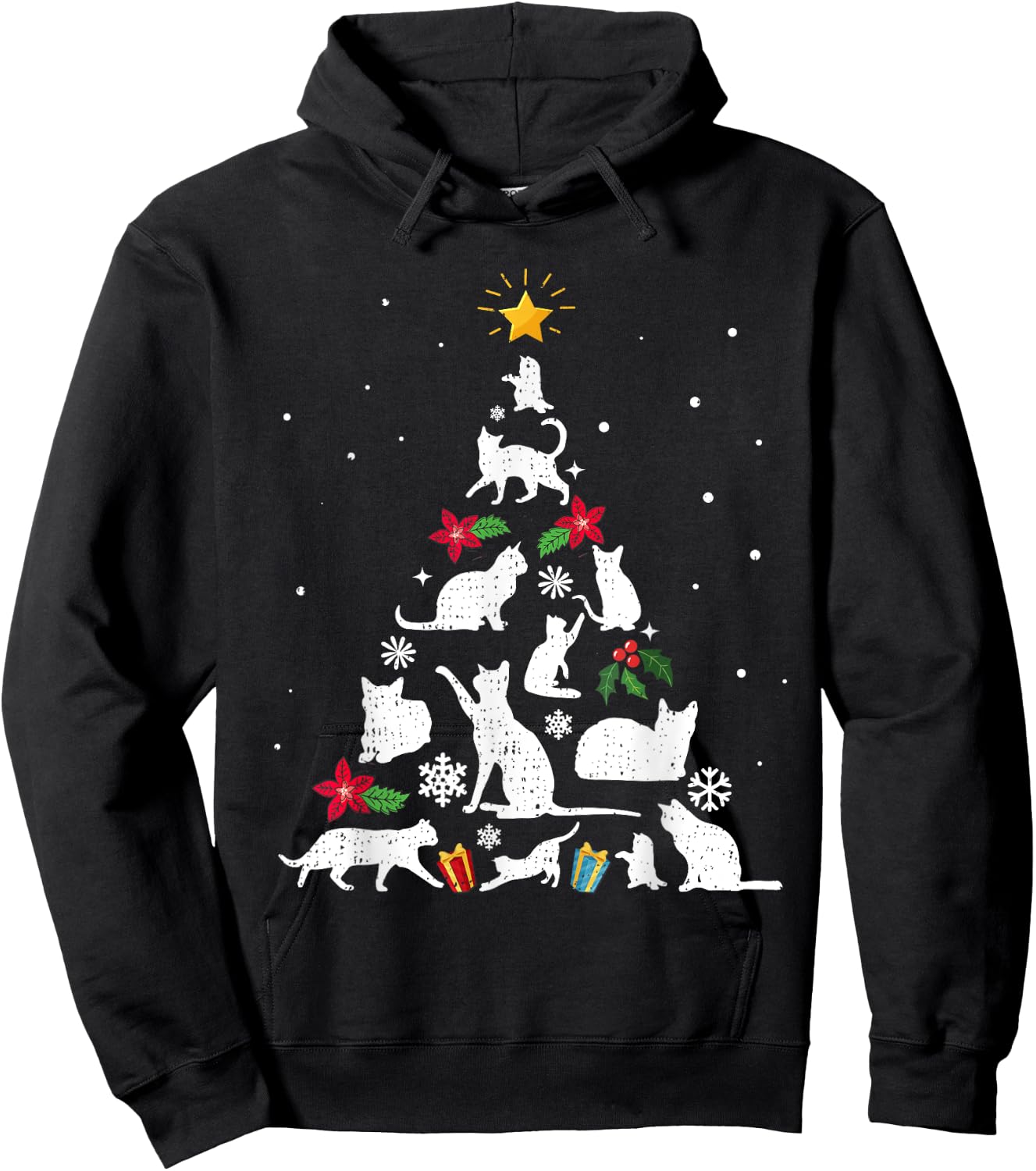 Funny Cat Christmas Tree Women Kids Hoodie - Hoodie | Black