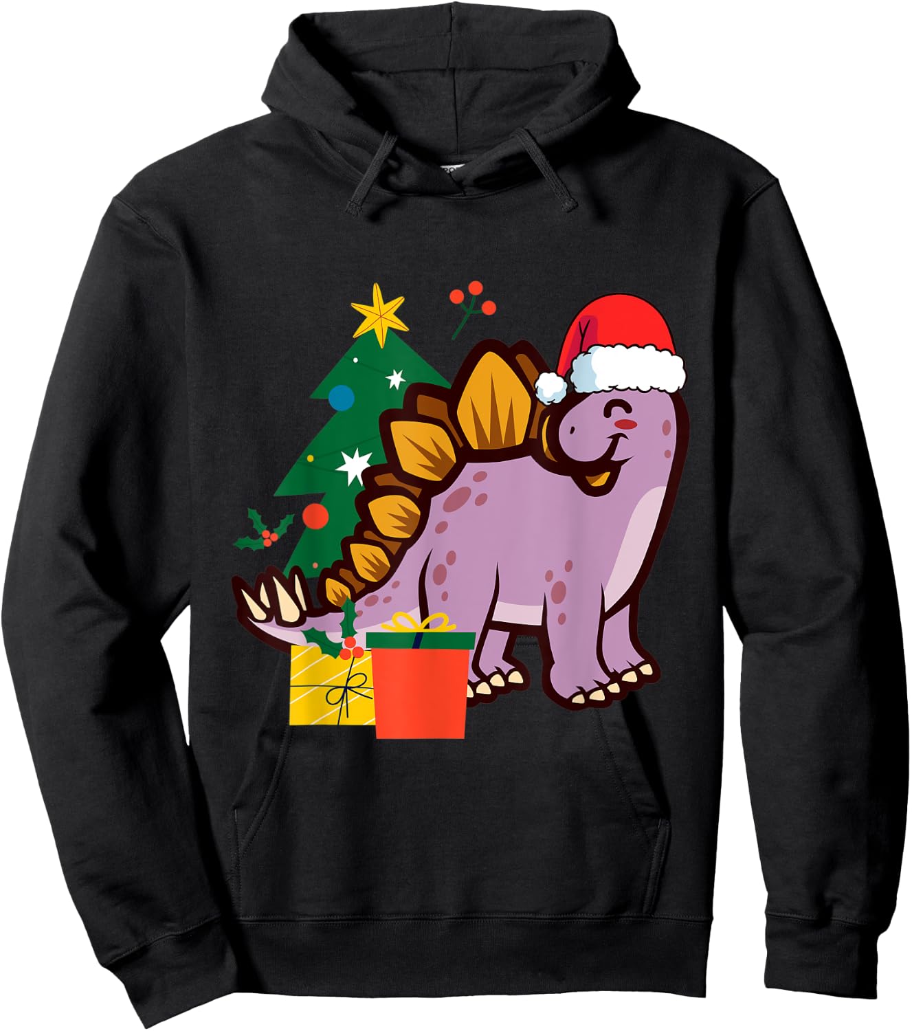 Cute Stegosaurus Dinosaur Santa Merry Christmas Hoodie - Hoodie | Black