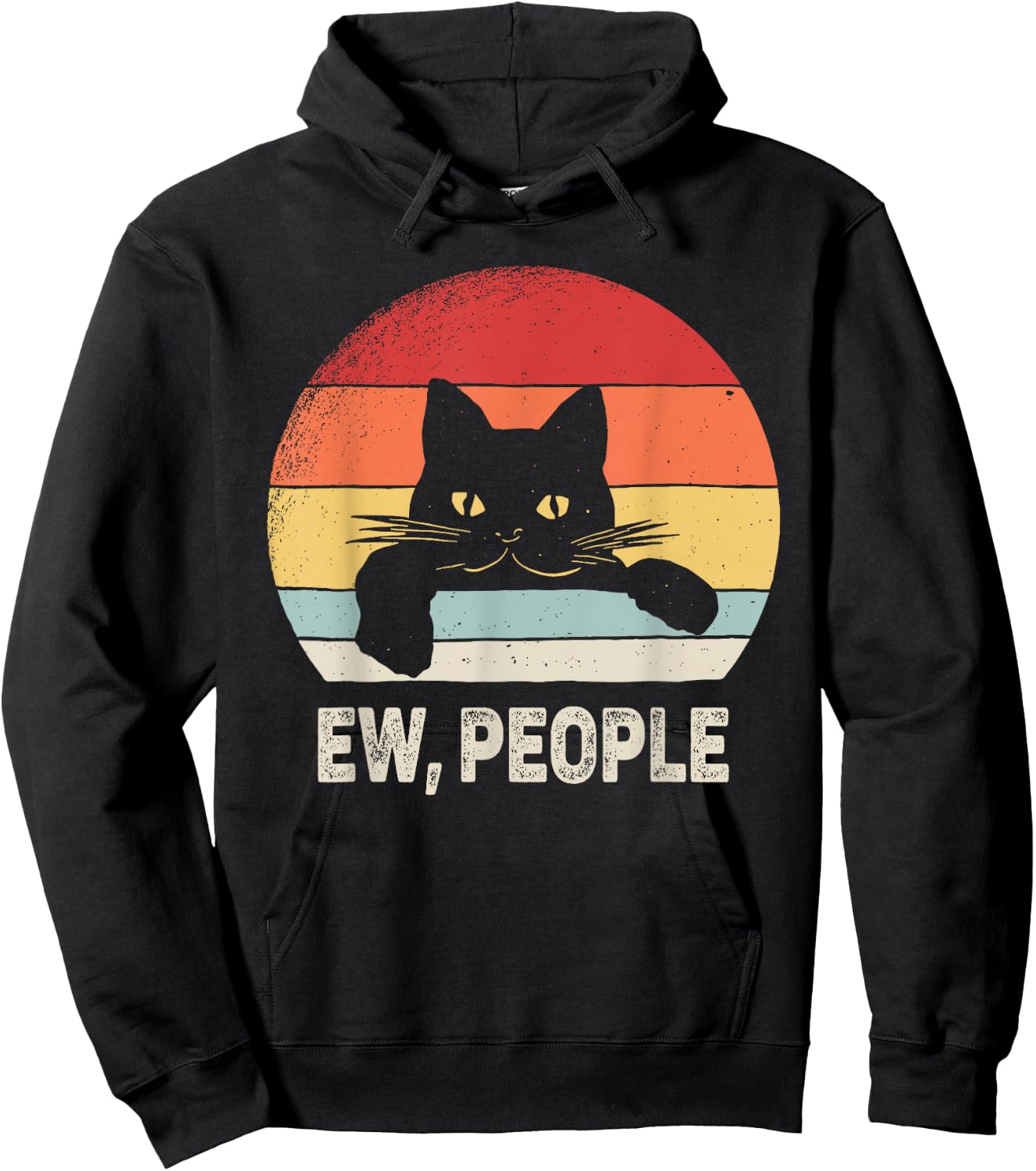 Vintage Retro Ew, People Black Cat Hoodie - Hoodie | Black