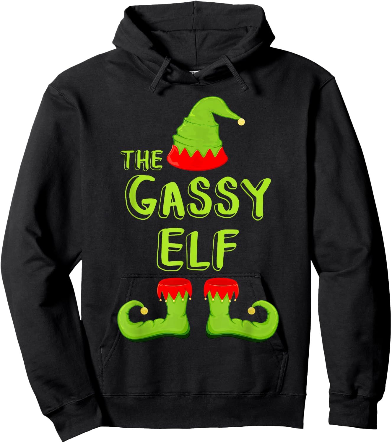 The Gassy Elf Matching Christmas Elf Shirt Hoodie - Hoodie | Black