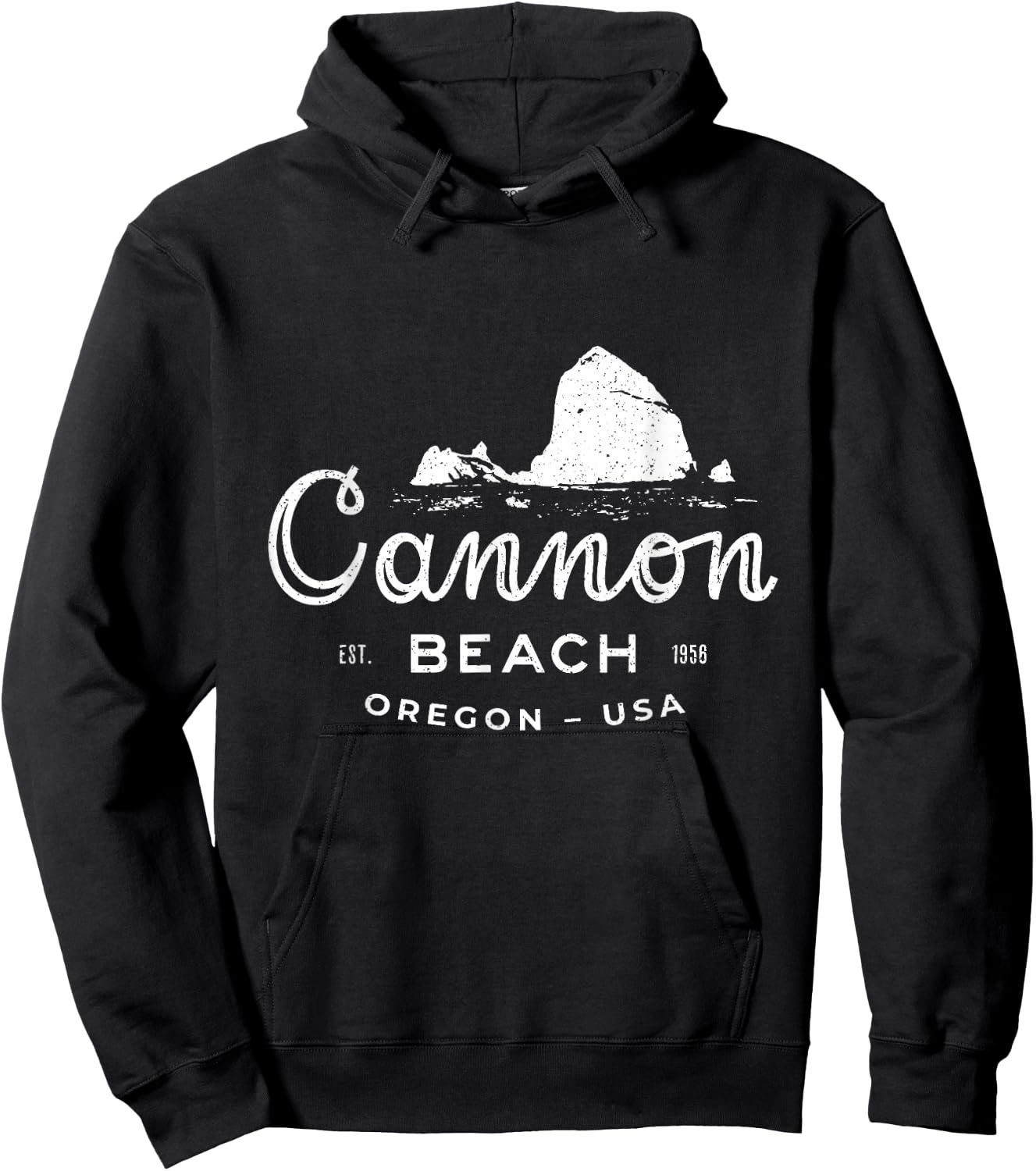 Haystack Rock Cannon Beach Oregon Vintage Travel Souvenir Hoodie - Hoodie | Black