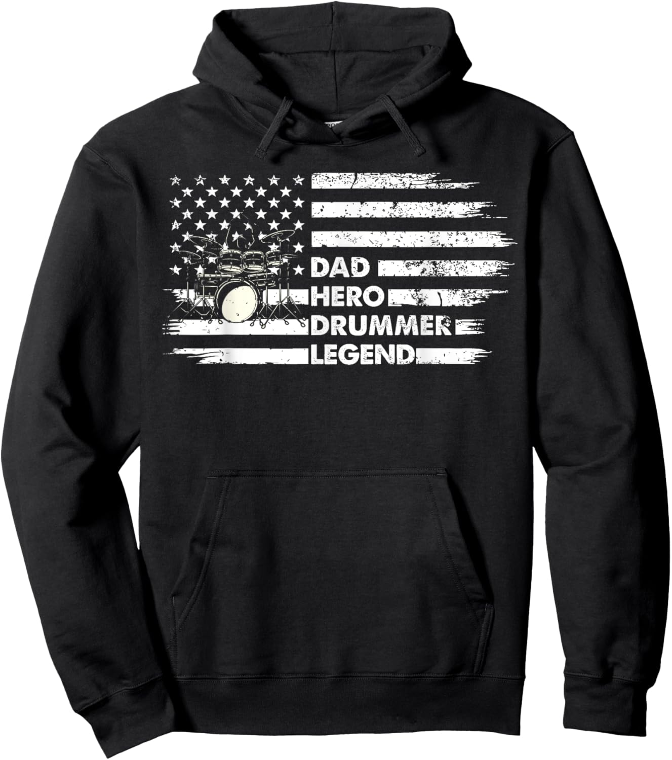 Distressed Drum Set Dad Hero Drummer Legend Fathers Day Hoodie - Hoodie | Black