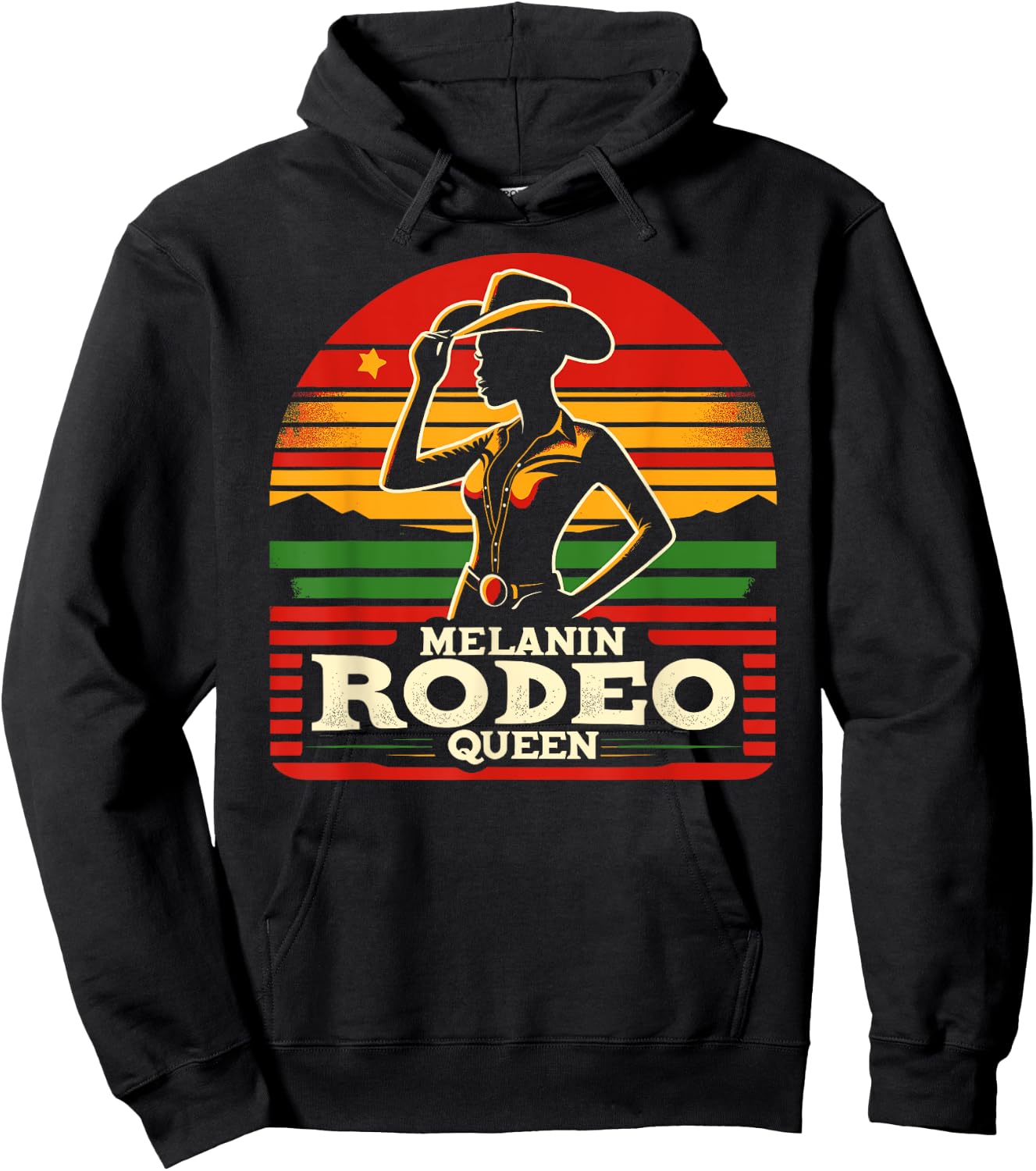 Melanin Rodeo Queen, Retro African American Cowgirl Hoodie - Hoodie | Black