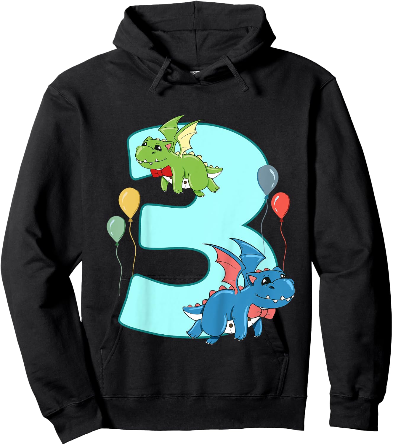 Kids 3th Birthday Party Funny Kids Boys 3 Years Old Dragon Lover Hoodie - Hoodie | Black
