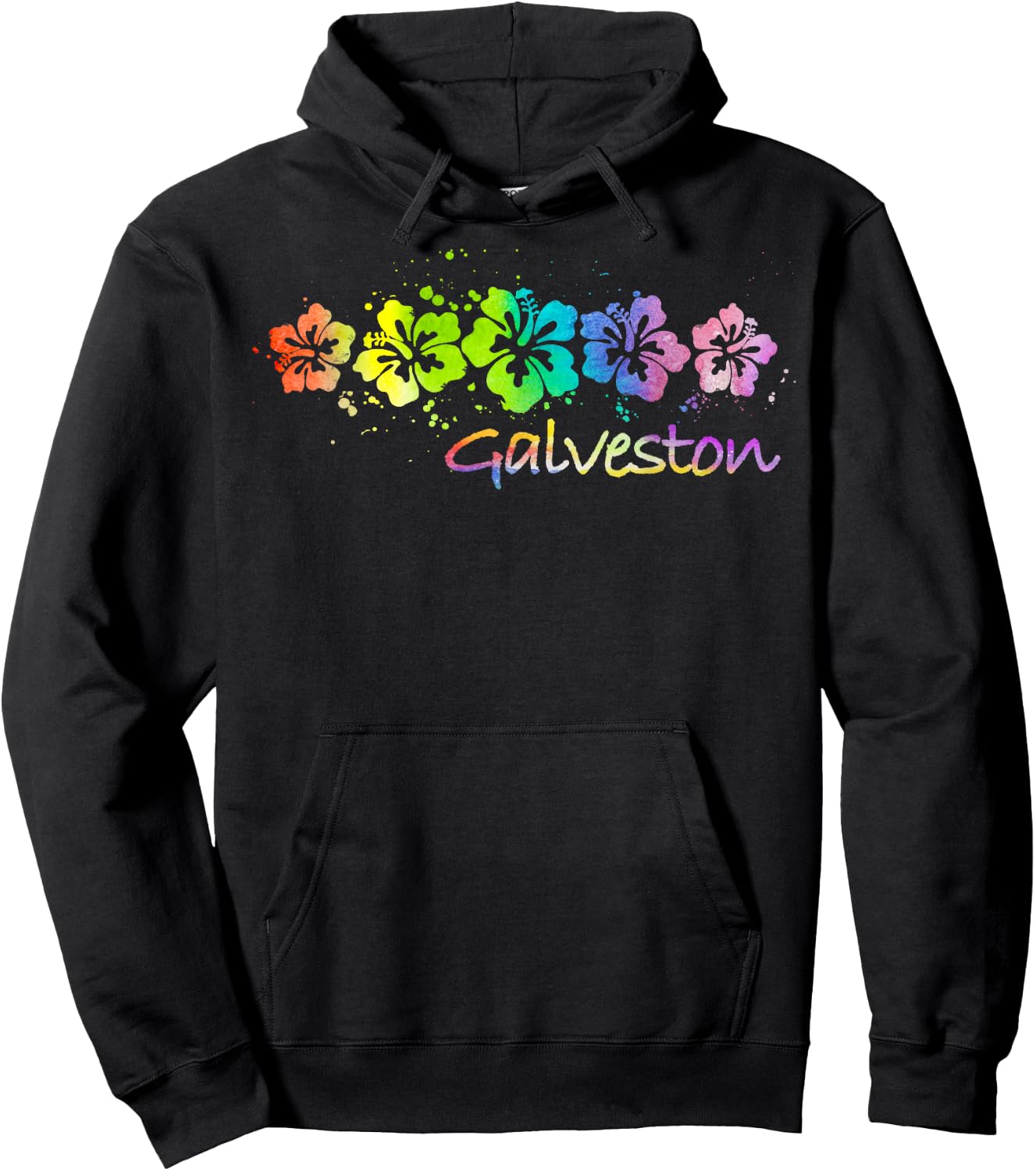 Galveston, TX Watercolor Beach & Surf Hoodie - Hoodie | Black