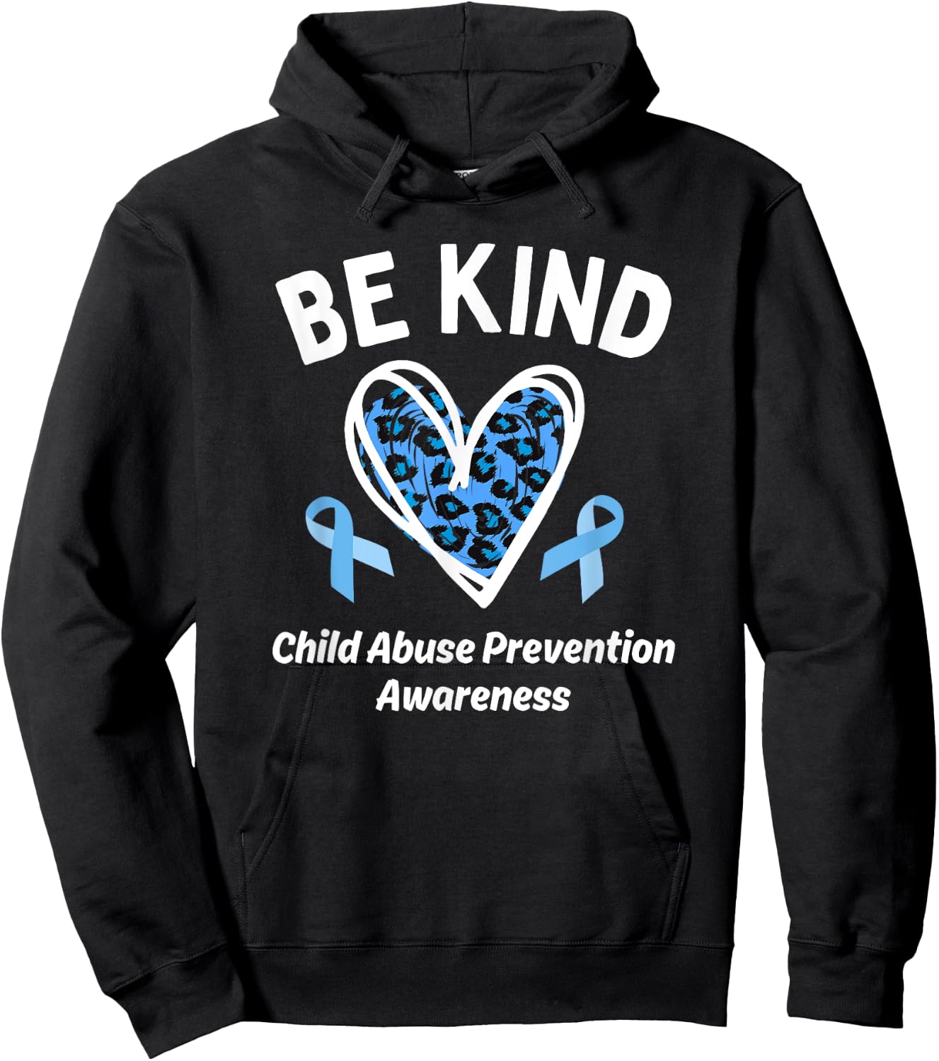 Be Kind Child Abuse Prevention Awareness Cute Leopard Heart Hoodie - Hoodie | Black