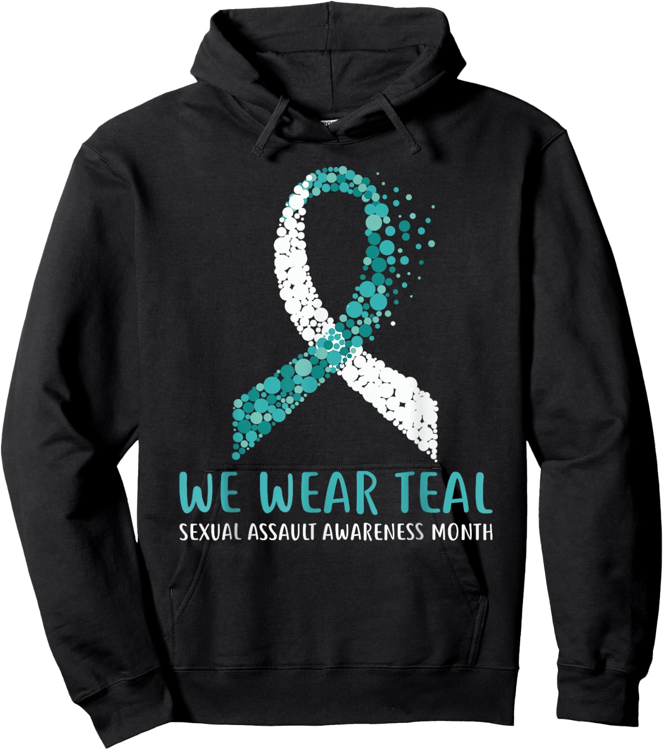 In April We Wear Teal Sexual Assault Awareness Month Ribbon Hoodie - Hoodie | Black