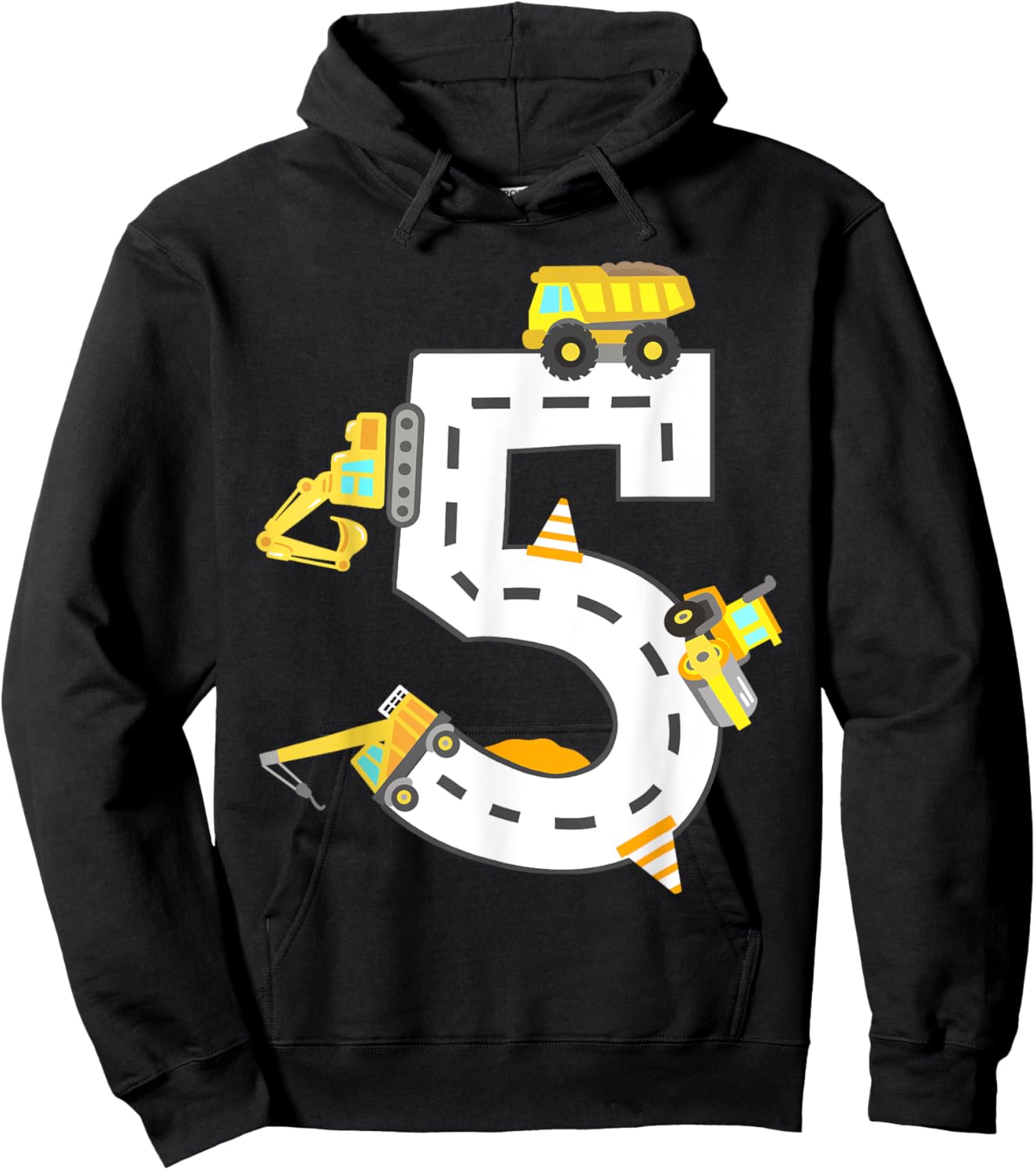 5th Construction Birthday Party Excavator Boys 5 Years Old Hoodie - Hoodie | Black