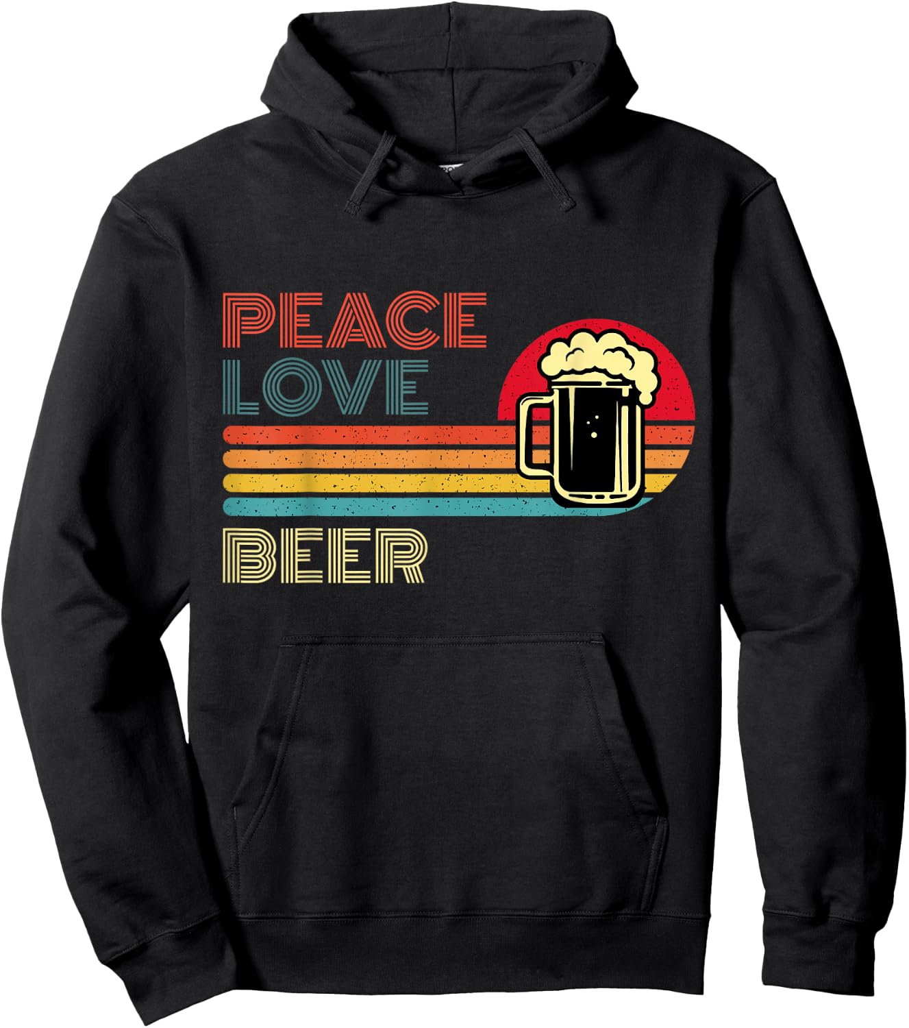Peace Love Beer - Retro Sunset Bartender Brewers Drinkers Hoodie - Hoodie | Black