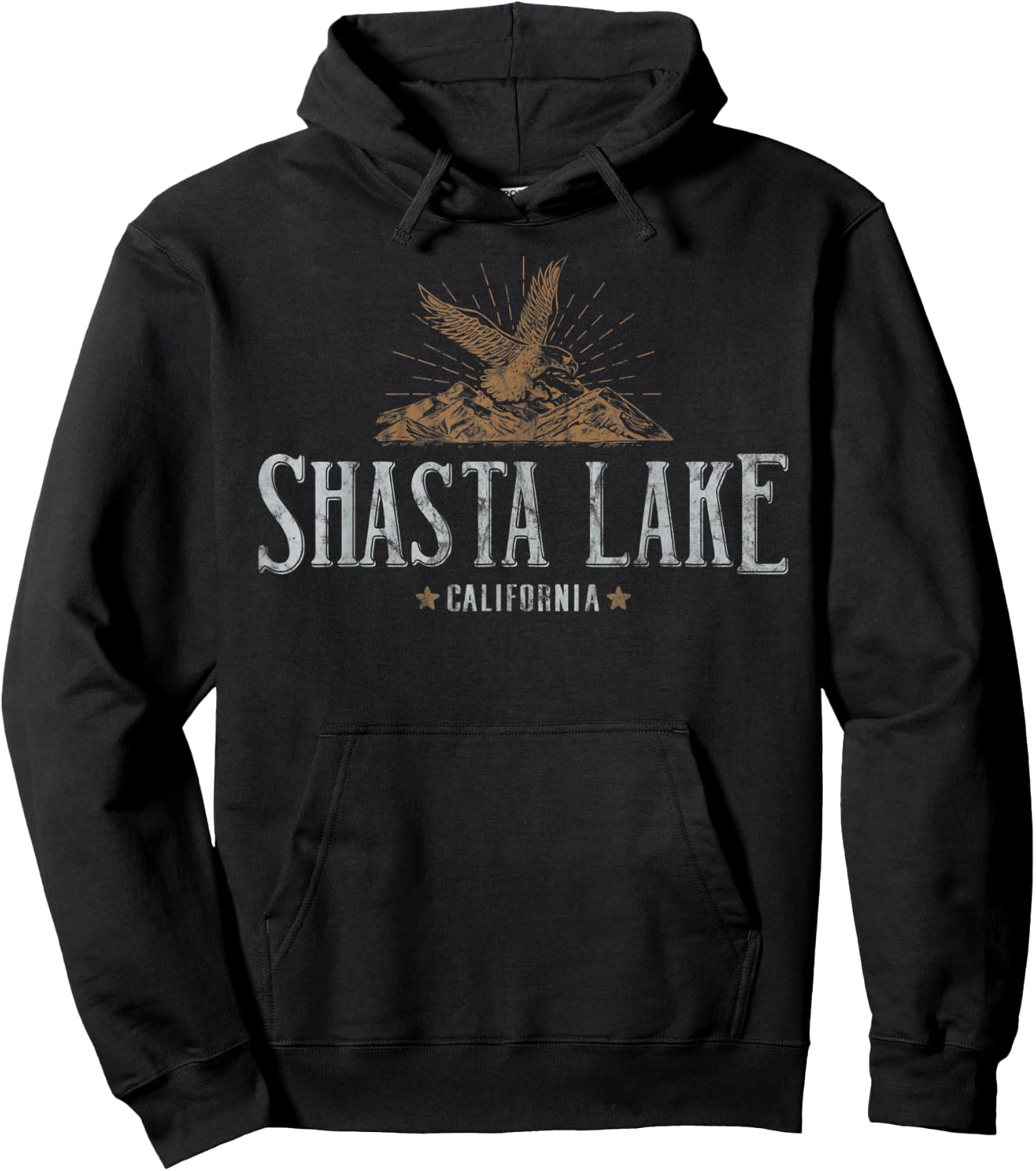 Shasta Lake California Mountains Camp Hiking Eagle Vintage Hoodie - Hoodie | Black