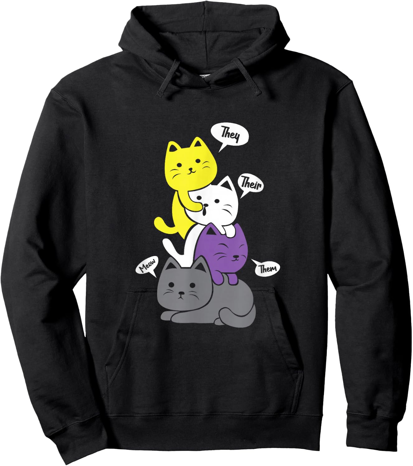 Nonbinary They Their Them Meow Cute Non-Binary Flag Kawaii Small Hoodie - Hoodie | Black