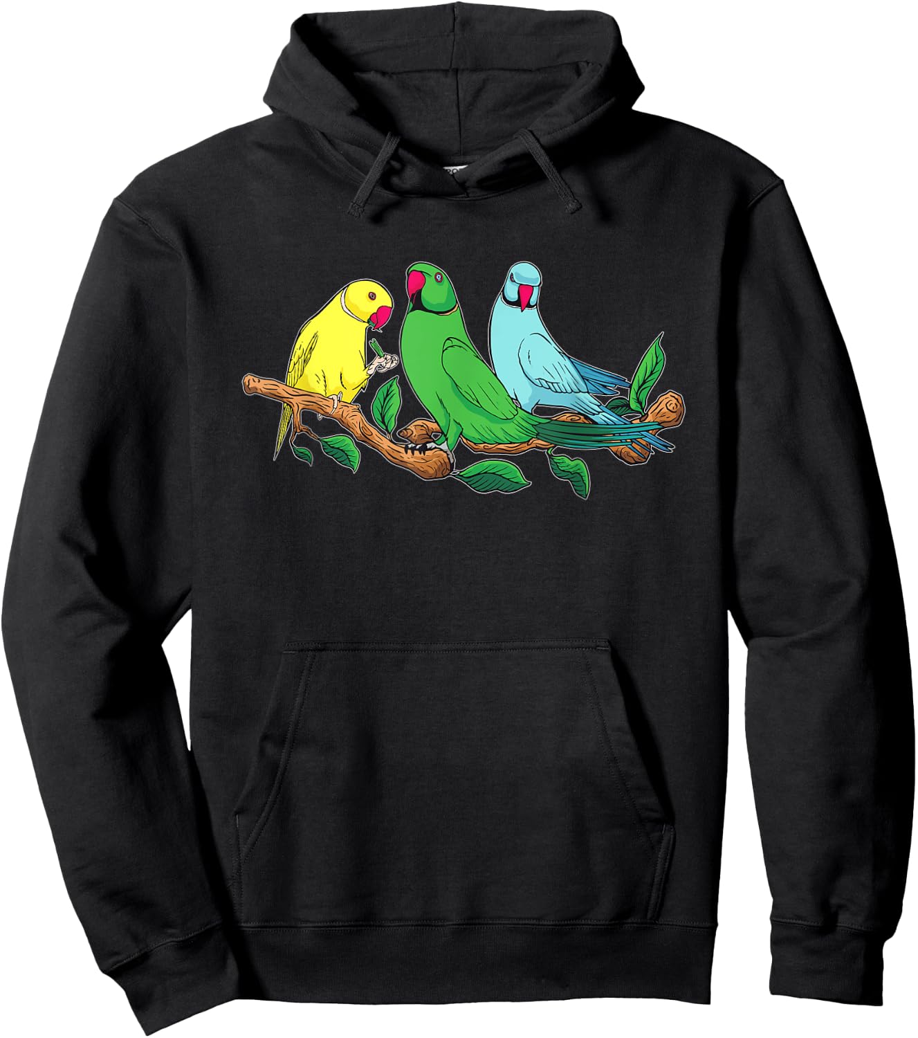 Three Indian Ringneck Parrots Ringnecked Parakeet Parrot Hoodie - Hoodie | Black